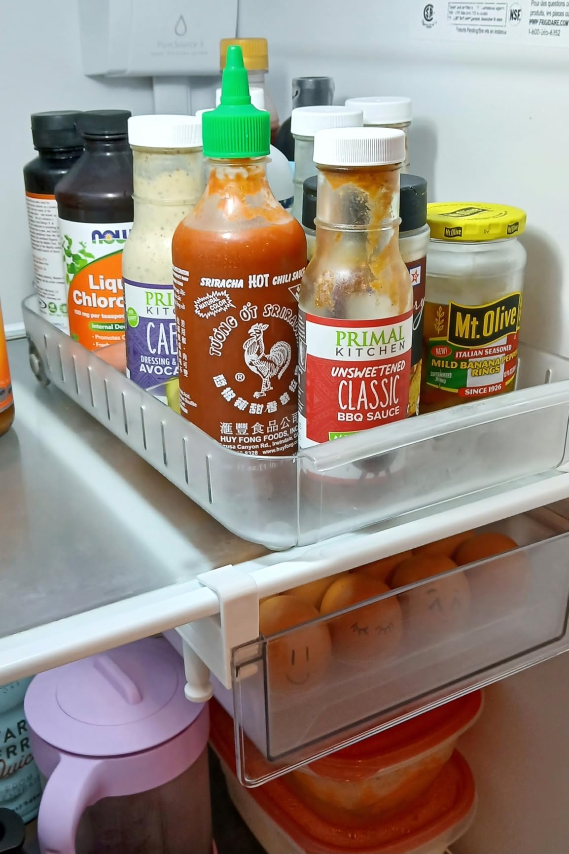 YouCopia RollOut Fridge Caddy BPA-Free Clear Rolling Refrigerator Organizer Bin with Adjustable Dividers and Handles, 9