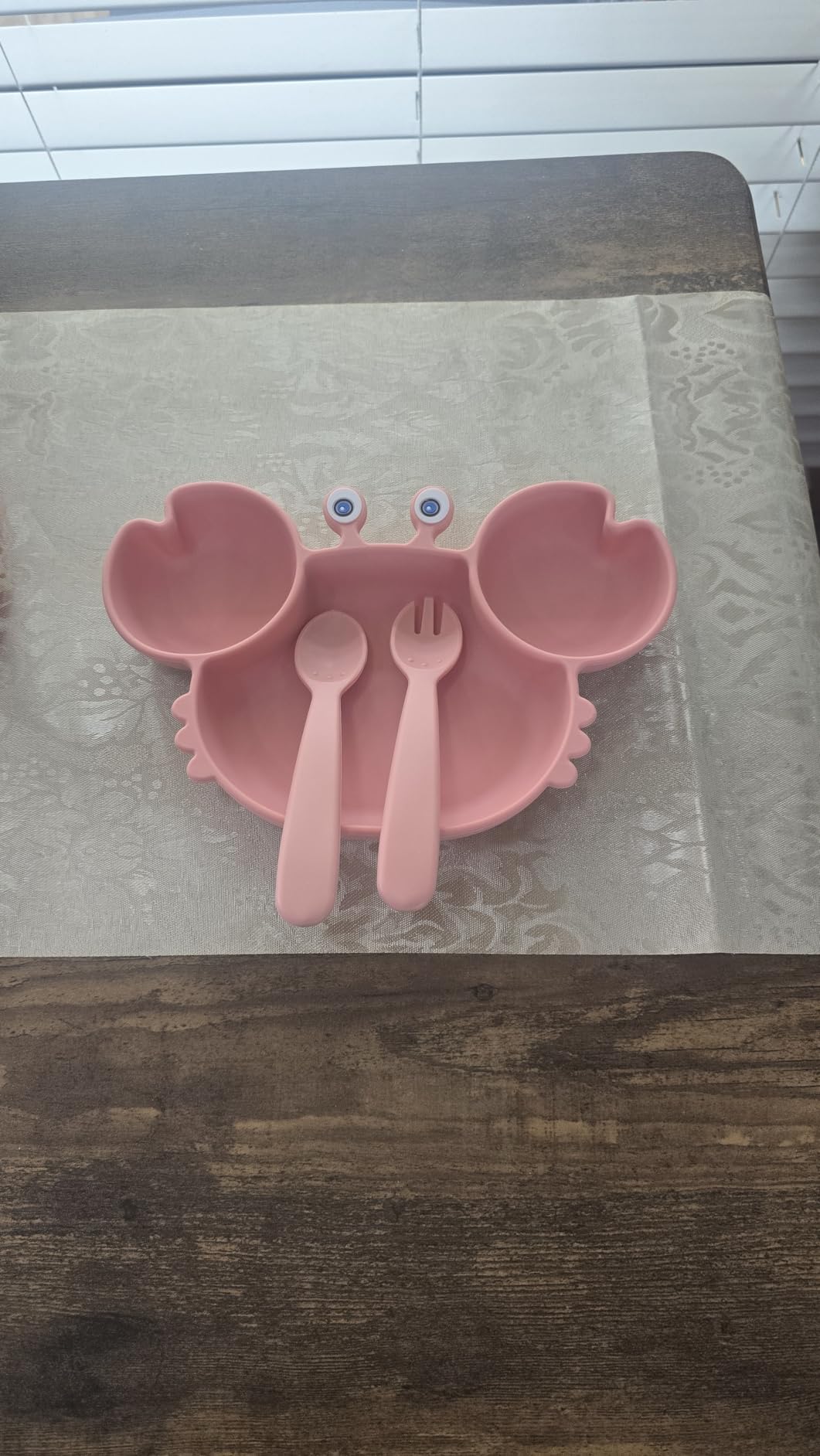 ROCCED Suction Plates for Baby, Silicone Plates with Suction Divided, Baby Spoon Fork Set for Toddler Baby Dishes Kids Utensils-Crab Dusty Blue customer photo 1