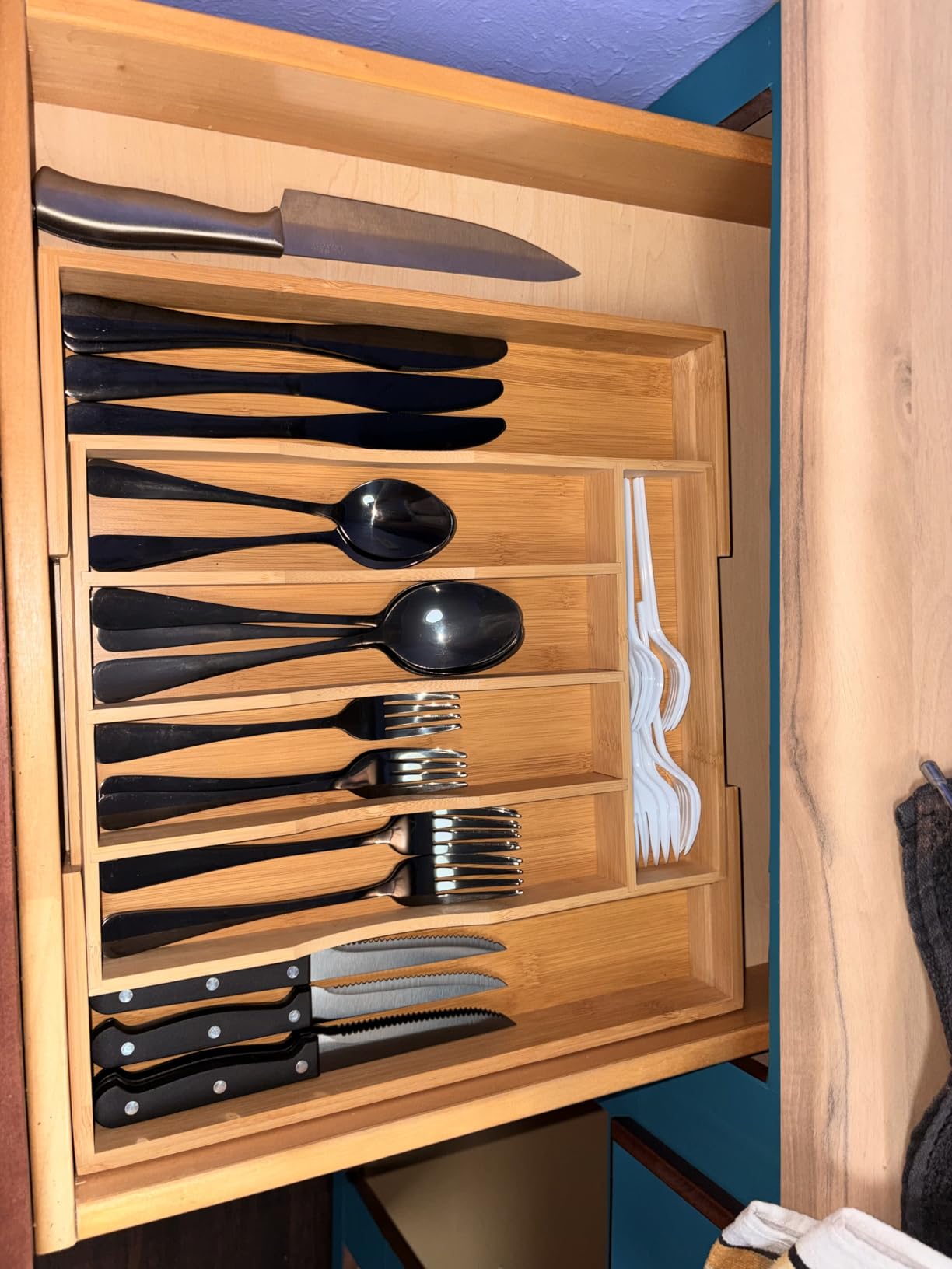 Expandable Bamboo Kitchen Drawer Organizer for Cutlery and Utensils, Adjustable Bamboo Wood Cutlery Tray in Drawer for Flatware and Silverware in Kitchen, (Natural) customer photo 2