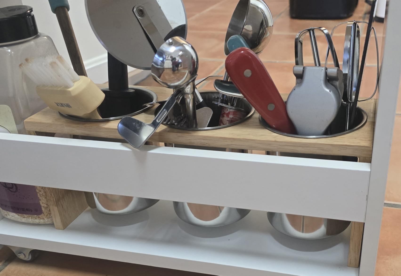 ZOOFOX 3 Pack Silverware Holder, Stainless Steel Utensil Organizer with Wood Base, Flatware Caddy for Spoons, Knives and Forks, Great for Kitchen Table, Cabinet, Pantry customer photo 2