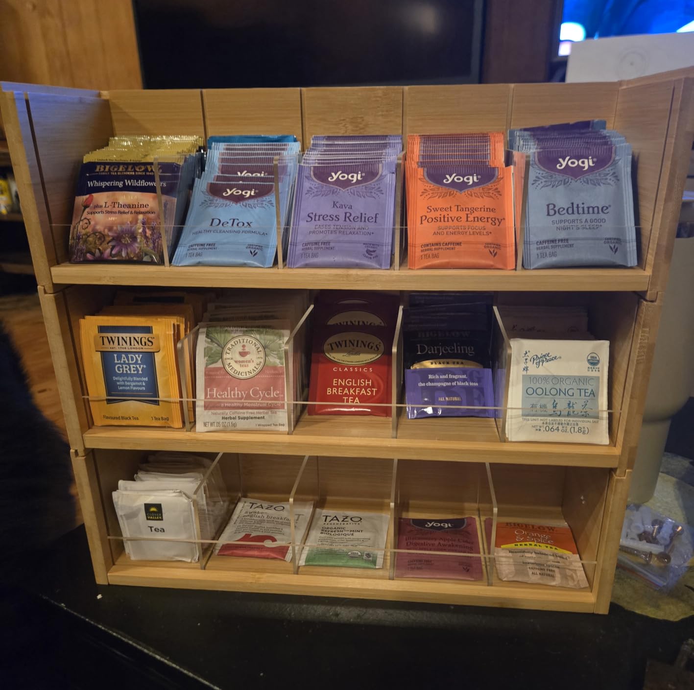 X-cosrack Bamboo Tea Bag Organizer Storage Box, 3 Tier Stackable Tea Bag Box Natural Wood, Wall Mount Tea Chests with Acrylic for tea bags Office Kitchen Cabinet Pantry customer photo 1