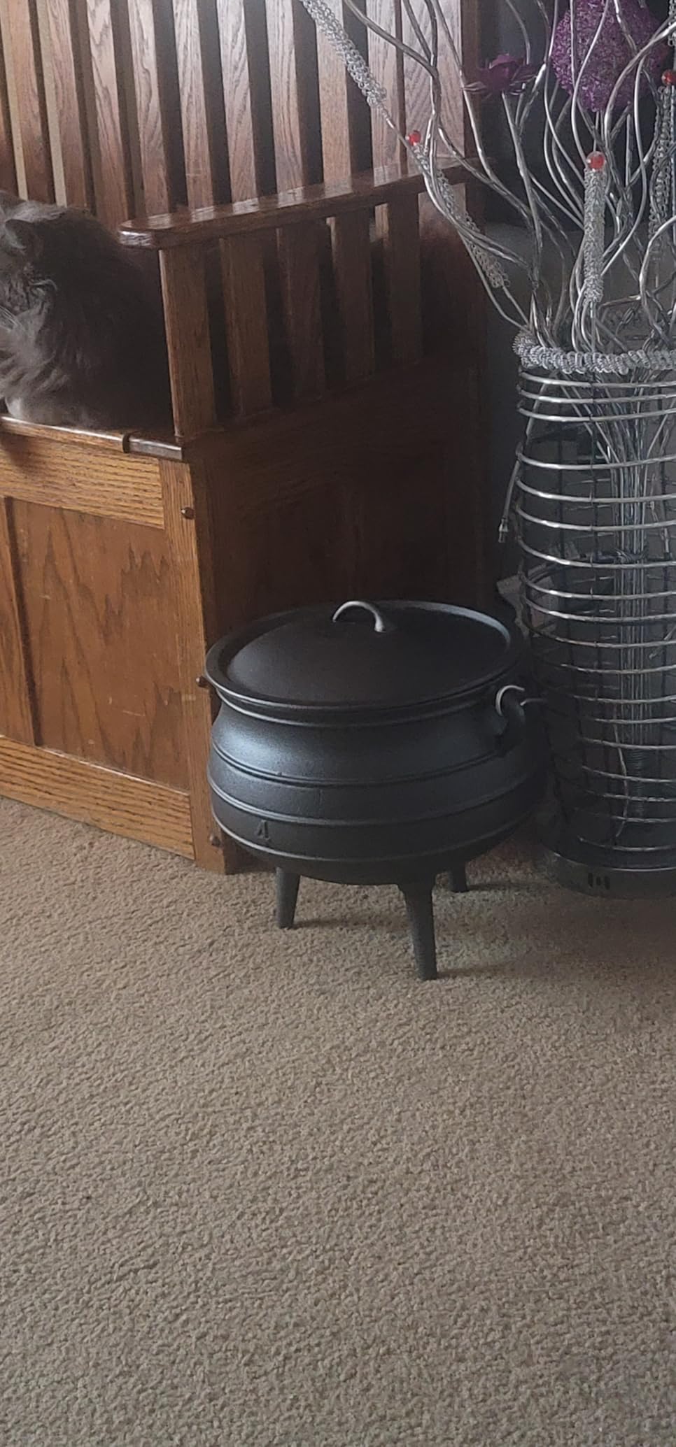 Bruntmor 12 Quart Cast Iron Dutch Oven Cauldron Pot - Camping Cookware with Lid - Pre-Seasoned Heavy-Duty Potjie for Stews, Soups, Braising, and Frying Over Fire Pit Grill or Camp Stove - Black customer photo 1