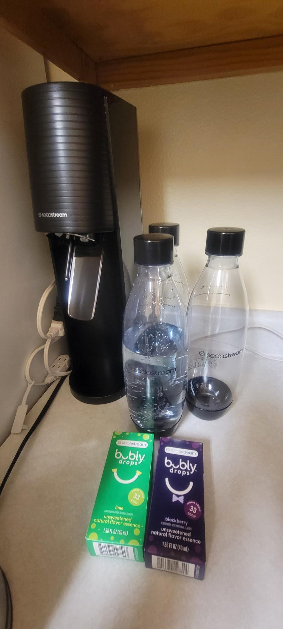 SodaStream - Terra Sparkling Water Maker | VALUE BUNDLE | CQC CO2 system | Includes 2x CO2 Cylinders, 3x 32 Fl Oz Dishwasher Safe Bottles, 2x Bubly Flavor Drops | Combine with Pepsi Flavors | Black customer photo 1