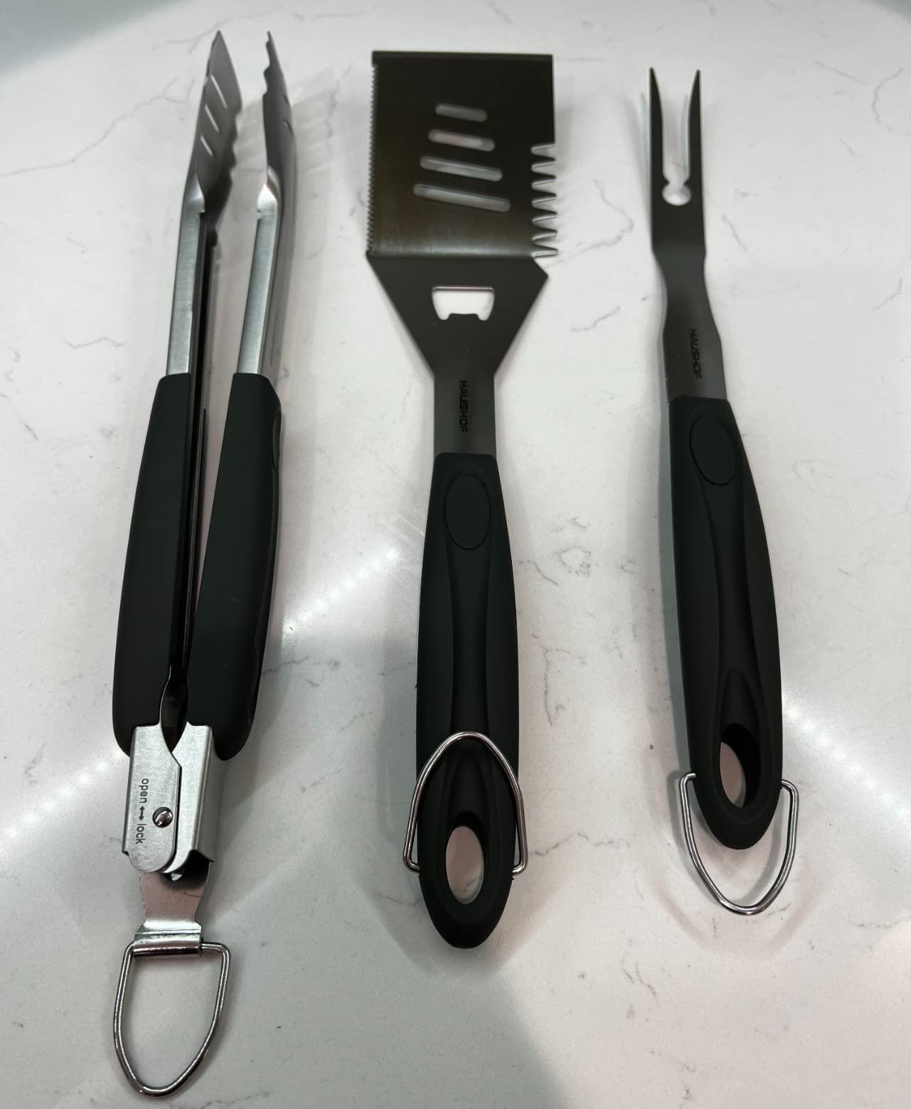 HAUSHOF Large Grill Accessories Heavy Duty BBQ Set Gifts for Men/Women - Premium Stainless Steel Spatula, Fork & Tongs, Barbecue Utensils Tool Kit Gift for Grilling Lover Outdoor customer photo 1