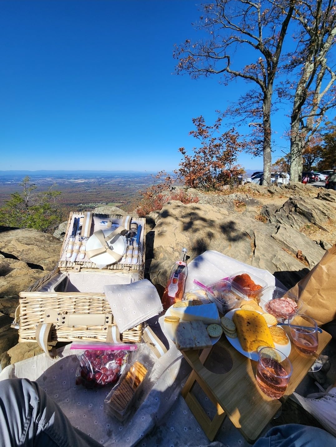 Youeon Portable Wine Picnic Table with 5 Wine Glasses Holder, Foldable Champagne Picnic Snack Table, Wine and Cheese Table for Picnic, Camping, Park, Beach, Wine Lover Gift customer photo 1