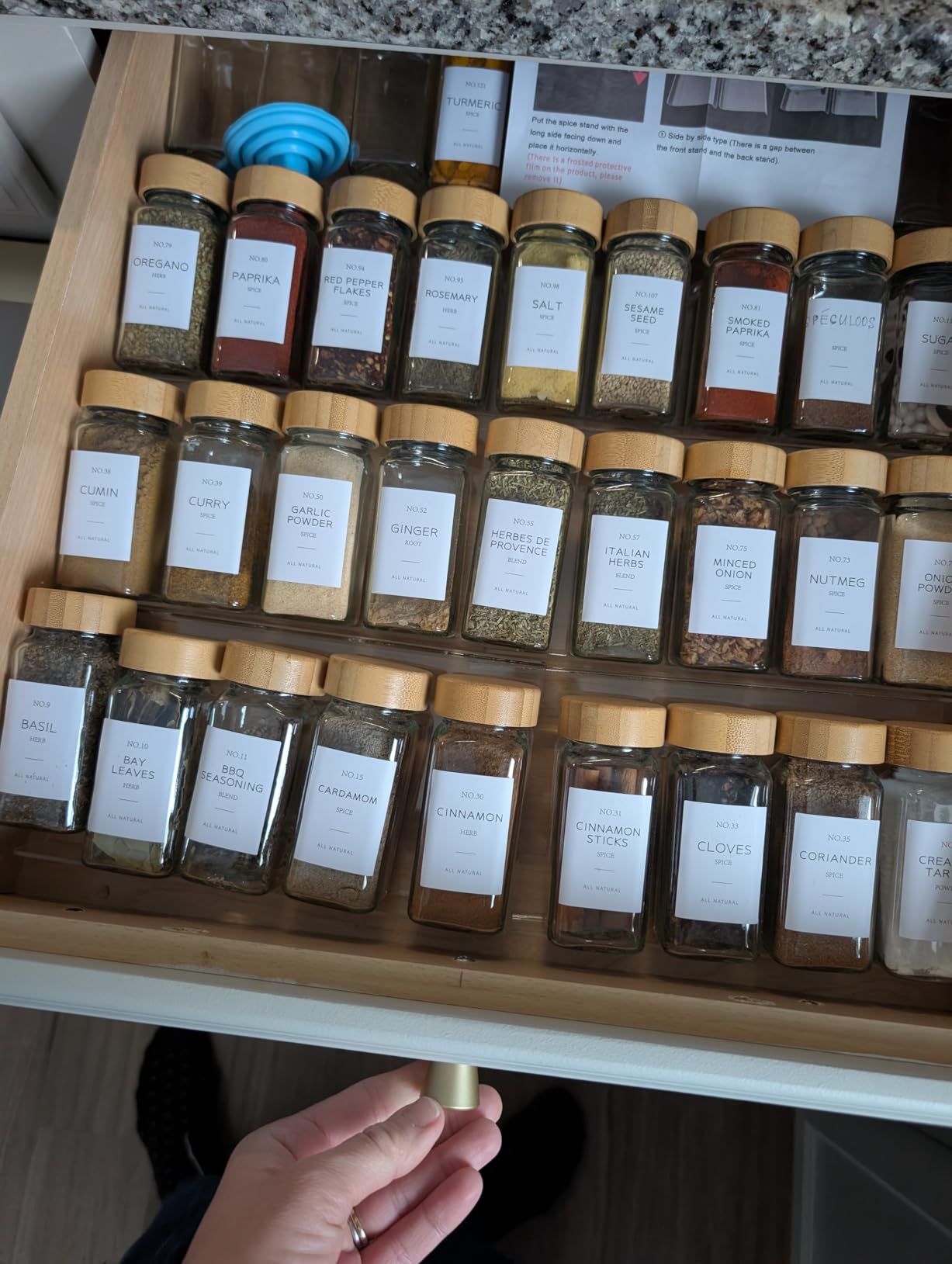 NETANY 24 Pcs Glass Spice Jars with Bamboo Lids, 4 oz Glass Jars with Minimalist Farmhouse Spice Labels Stickers, Collapsible Funnel, Seasoning Storage Bottles for Spice Rack, Cabinet, Drawer customer photo 2