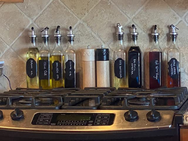 WERTIOO Olive Oil Dispenser Bottle,4Pack 17 OZ Glass Oil Dispenser for Kitchen with 4 Pourer,2 Stainless Steel Funnel & 1 Pen and 8 Label for Kitchen (500ml) customer photo 2