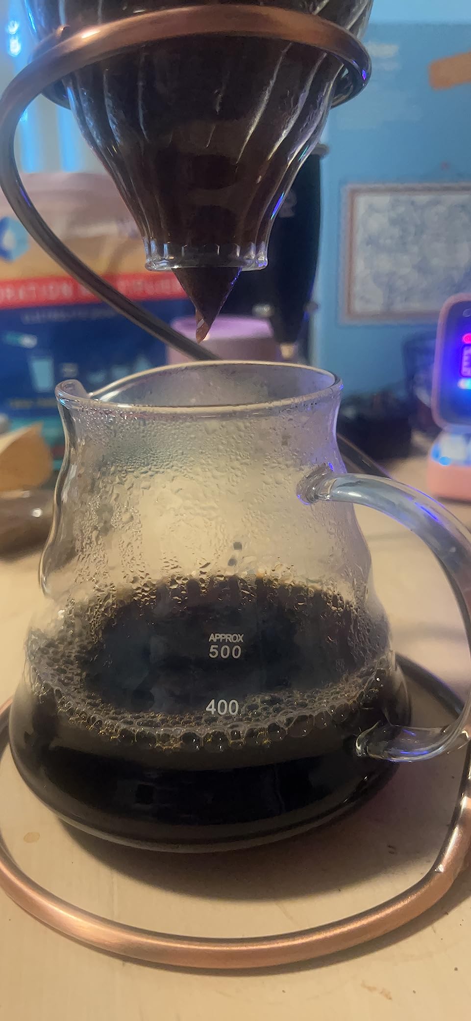 Pour Over Coffee Maker Set - Glass Dripper, Metal Stand, 600ml Heat-Resistant Server, 40 Filters - 4 in 1 for Home or Office (Bronze) customer photo 1