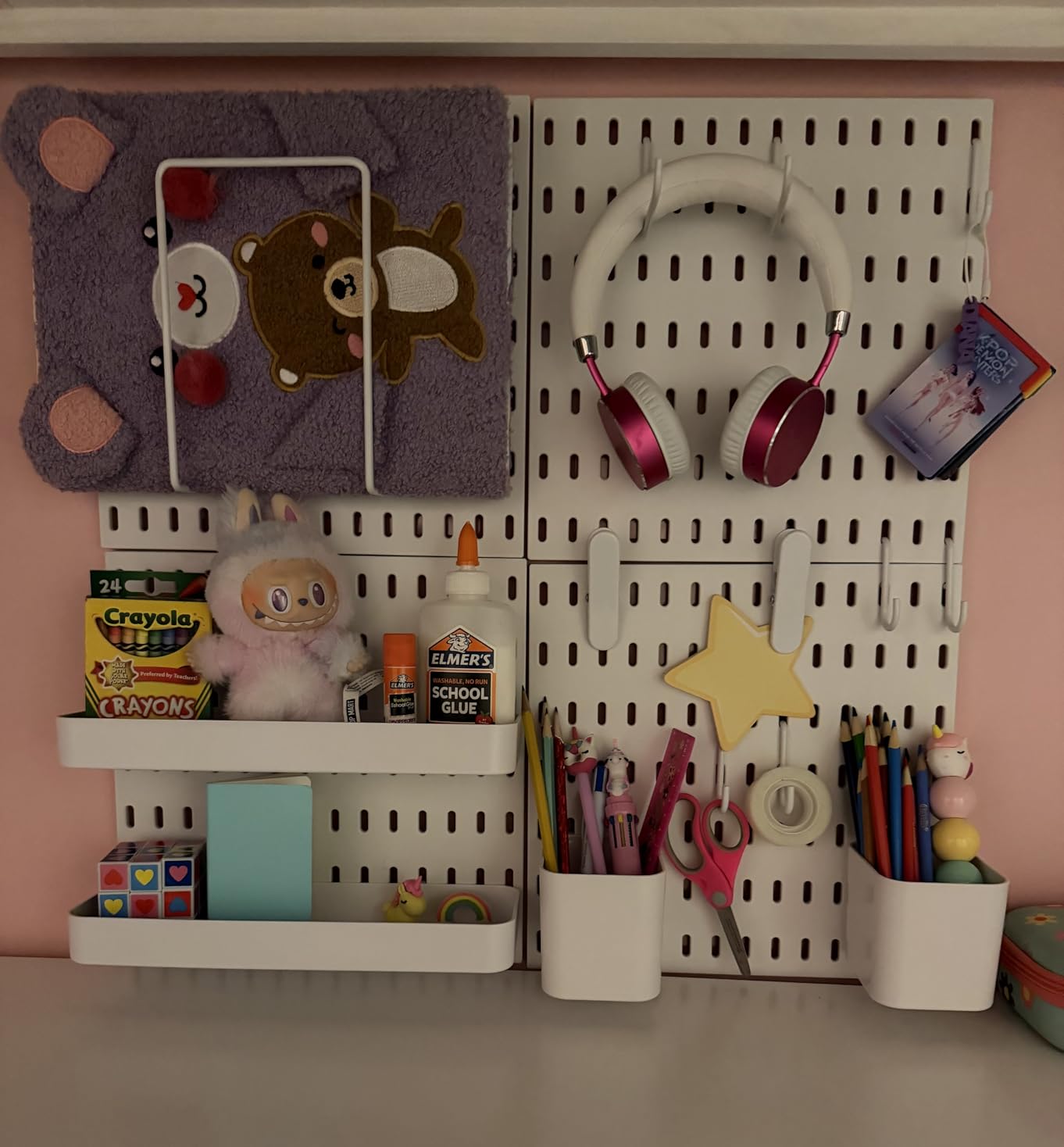 Keepo Peg Board Wall Organizer - Plastic Pegboard Panels, Modular Peg Board Storage System for Home Office, Craft Room, Gaming Setup (Tan Brown, 22 inch x 22 inch) customer photo 1