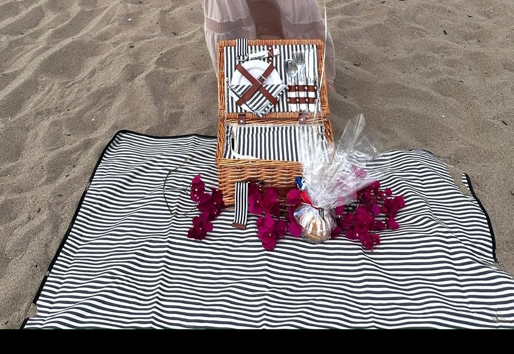 Picnic Basket for 2 Persons, Handmade Wicker Picnic Baskets Set with Insulated Cooler & Cutlery Kit customer photo 2