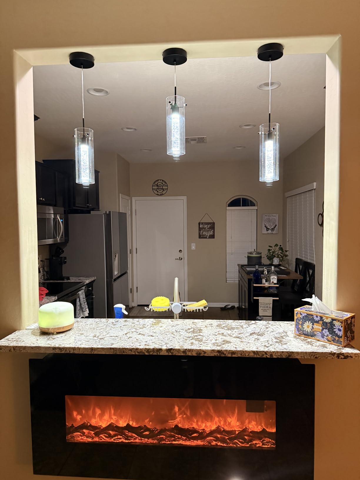 Pendant Ceiling Light Fixture, LED Kitchen Lighting Crystal Pendant Lights Kitchen Island, 1-Light Integrated Kitchen Hanging Light Fixture Modern Island Light with Bubble Glass Three Pack customer photo 2