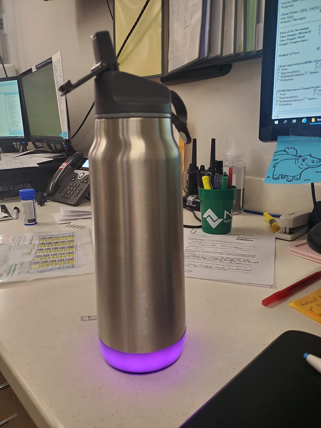 PRO Smart Water Bottle - Insulated Stainless Steel - Tracks Water Intake with Bluetooth, LED Glow Reminder When You Need to Drink - Straw Lid, 32oz, Brushed Steel customer photo 2