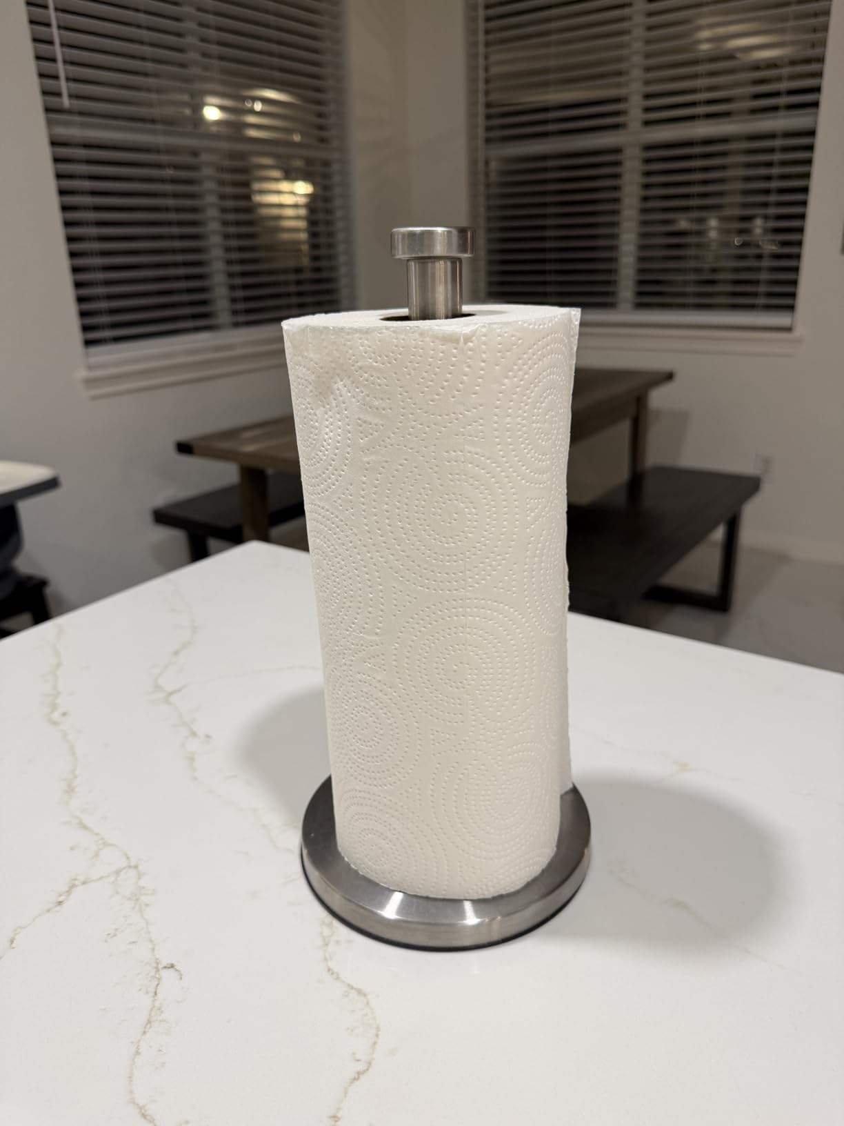 VEHHE Paper Towel Holder Countertop, Stainless Steel Paper Towel Holder Stand with Weighted Base Suction Cups, Standing Paper Towel Roll Holder for Kitchen Bathroom customer photo 1