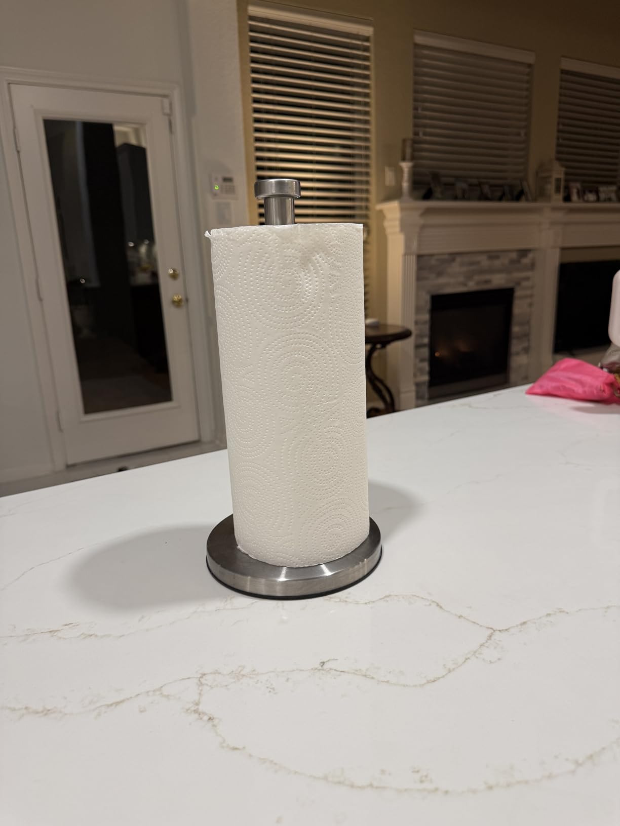 VEHHE Paper Towel Holder Countertop, Stainless Steel Paper Towel Holder Stand with Weighted Base Suction Cups, Standing Paper Towel Roll Holder for Kitchen Bathroom customer photo 2