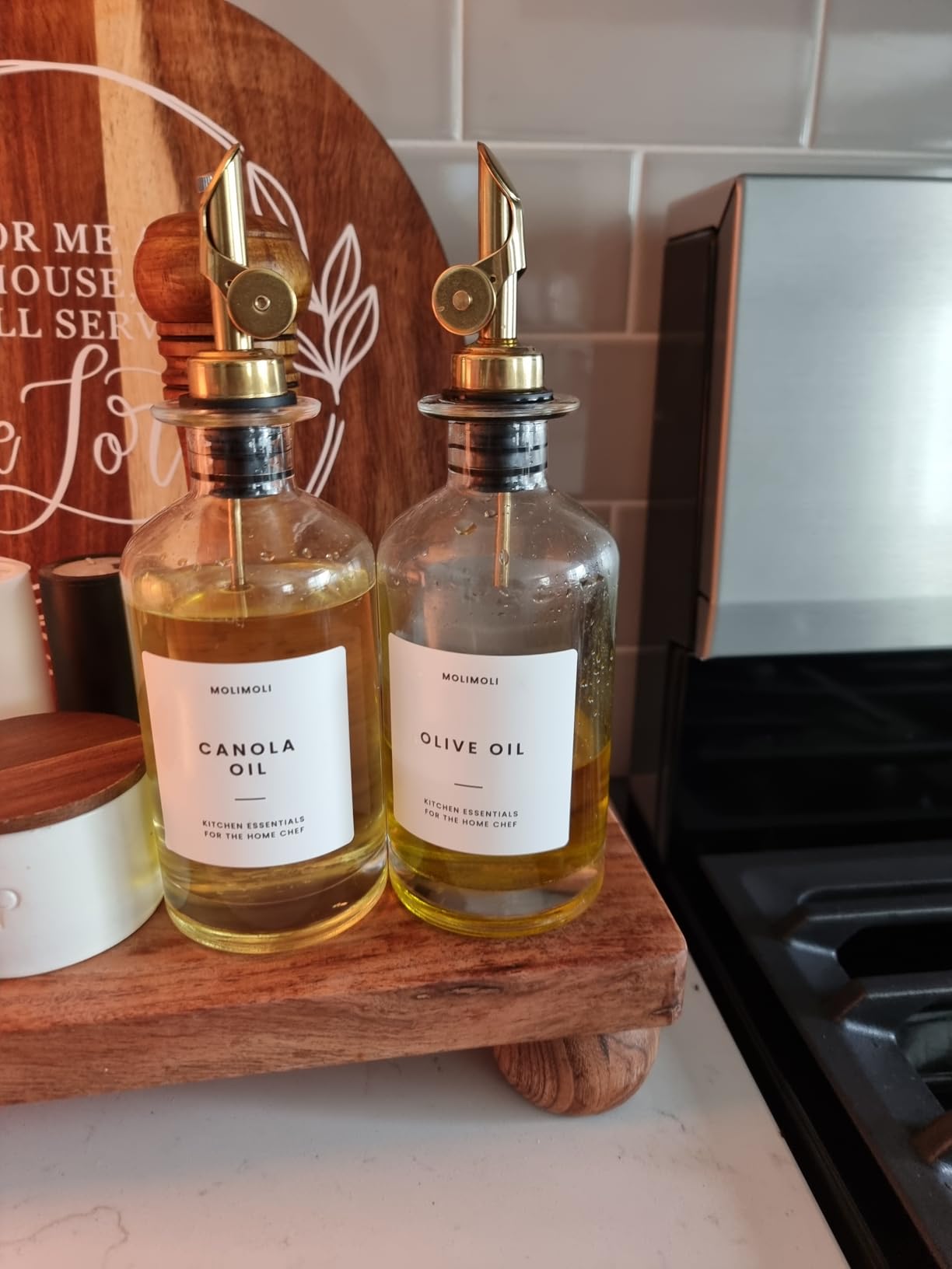 Molimoli - Premium Olive Oil Dispenser Bottles for Kitchen with Pourer - Oil and Vinegar Dispenser Set, Glass Dispenser for Kitchen, Dispenser Bottle of 350ml - Set of 2 customer photo 2