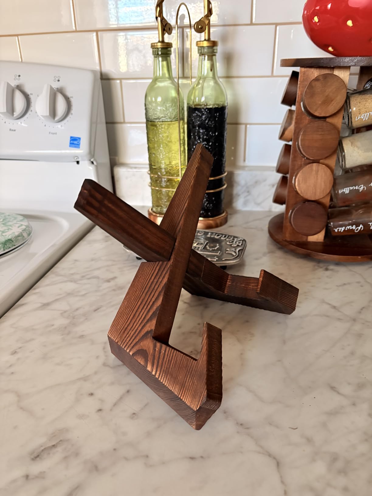 PUERSI Cookbook Stand for Kitchen, Recipe Book Holder for Kitchen Counter, Wooden Cookbook Holder, Rustic Cook Book Holder Stand - Rustic Brown customer photo 1