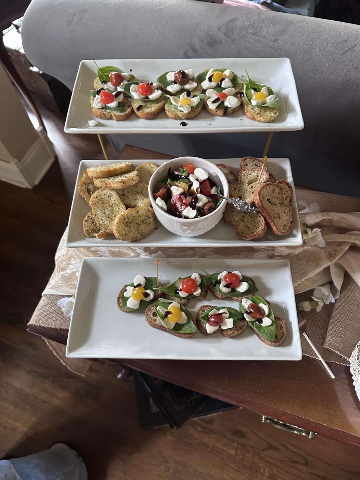 LAUCHUH Large 3 Tier Serving Stand Tiered Serving Trays with Collapsible Sturdier Rack Porcelain Serving Trays and Platters for Fruit Dessert Presentation Mother's Day Party Display Set, 14 Inch customer photo 2