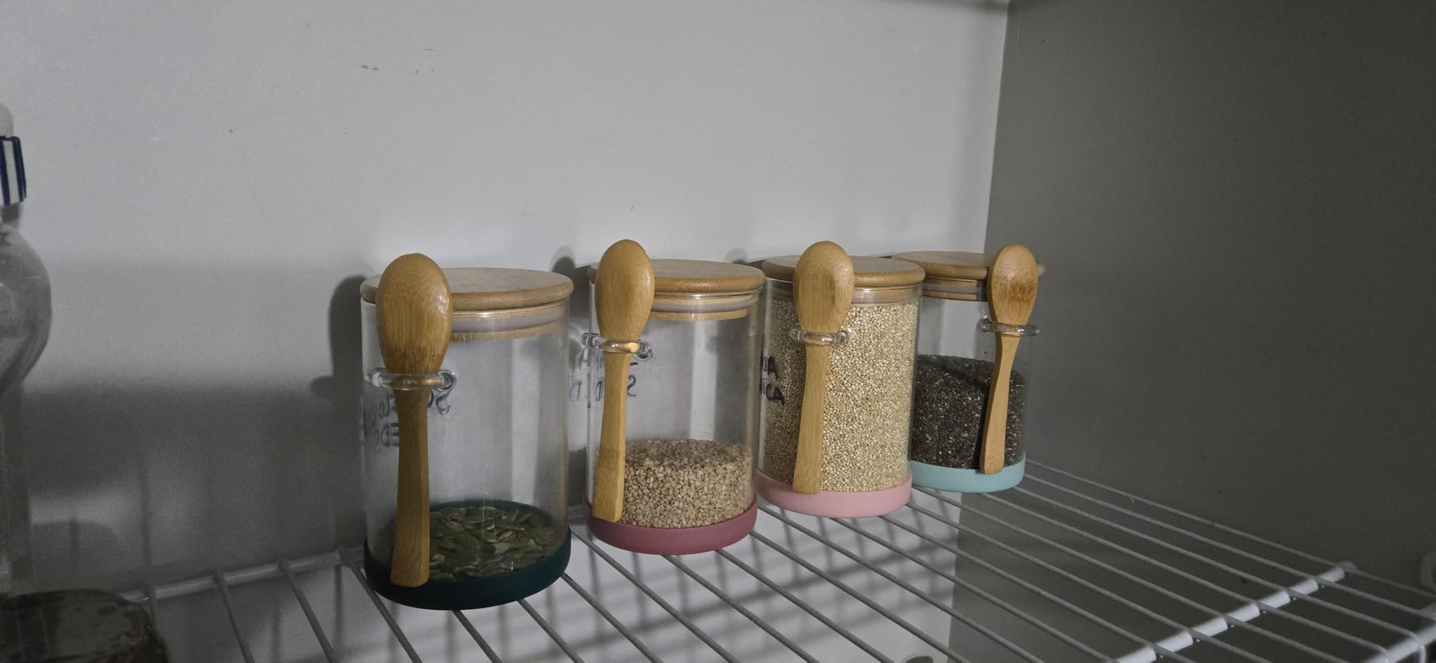 Mfacoy Set of 4 Airtight Glass Jars with Bamboo Lids & Spoons, 17 oz Borosilicate Overnight Oats Containers with Lids, Clear Food Storage Canister for Cookie, Candy, Coffee, Sugar, Matcha Tea, Flour customer photo 1