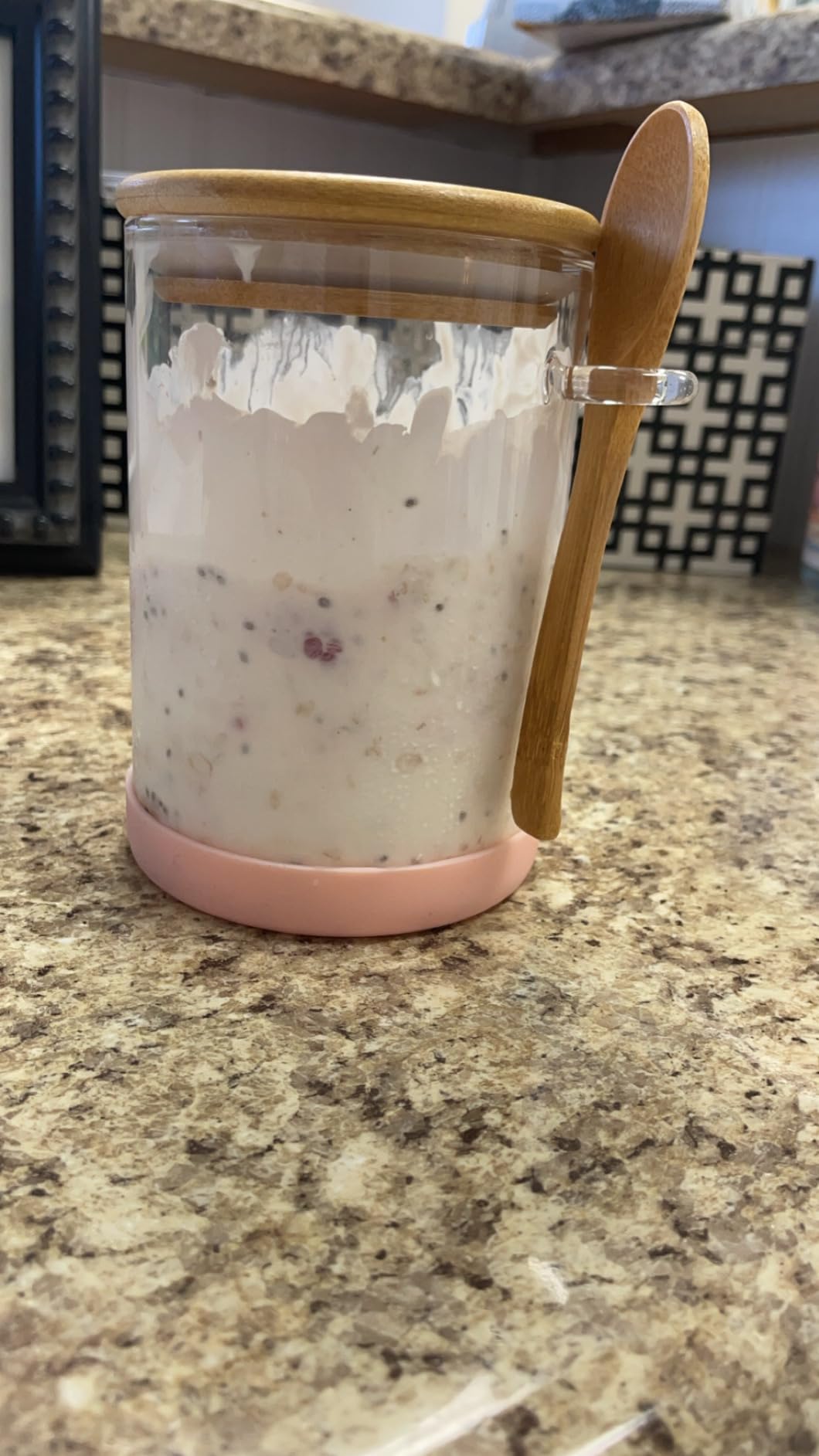 Mfacoy Set of 4 Airtight Glass Jars with Bamboo Lids & Spoons, 17 oz Borosilicate Overnight Oats Containers with Lids, Clear Food Storage Canister for Cookie, Candy, Coffee, Sugar, Matcha Tea, Flour customer photo 2