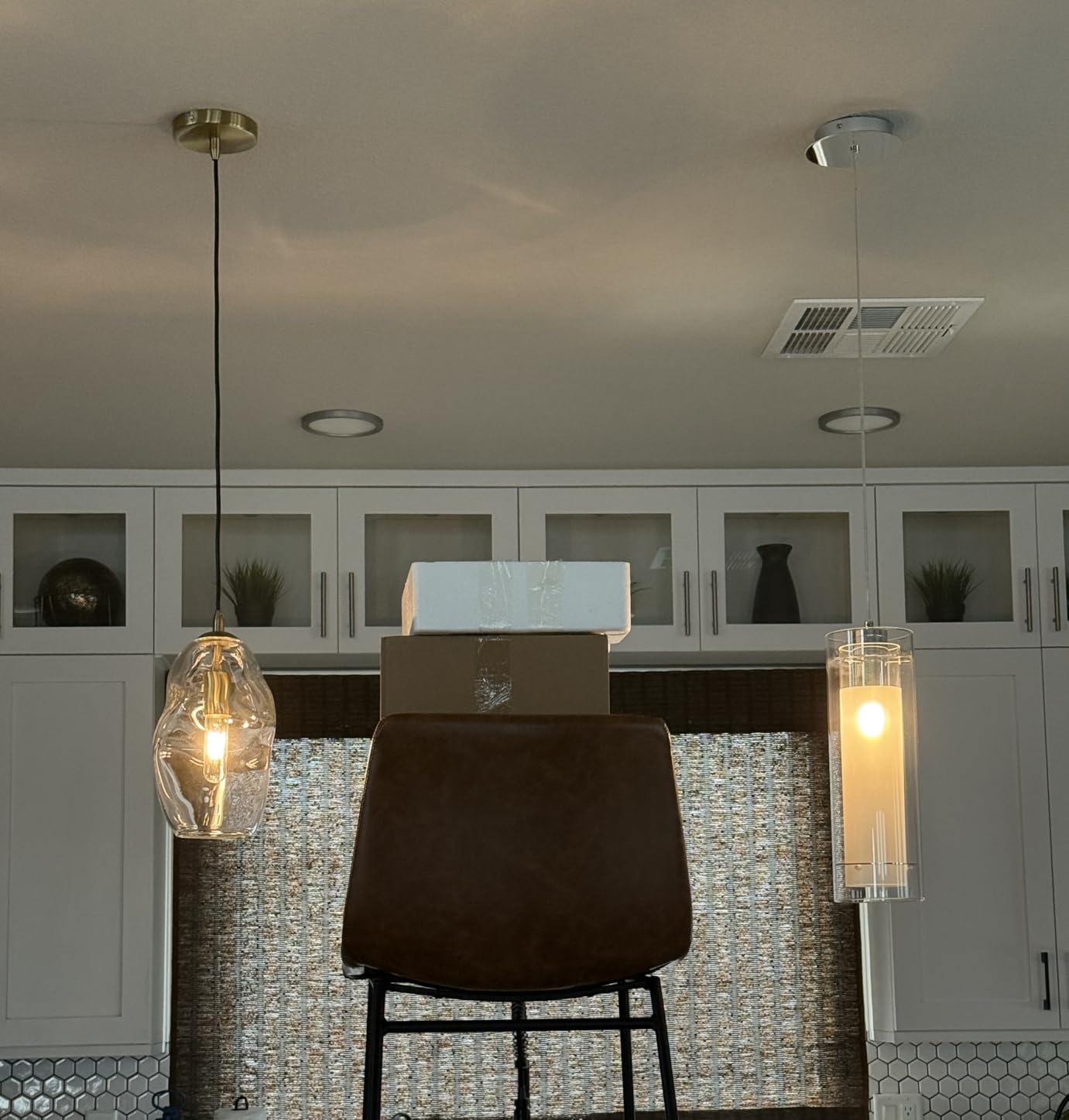 CASAMOTION Pendant Lights Kitchen Island 2 Pack Modern Contemporary Clear Glass Organic Globe Brass Gold Hanging Light Adjustable Cord Bedroom Dining Table Small Medium Lamp 8 Inch Height customer photo 1