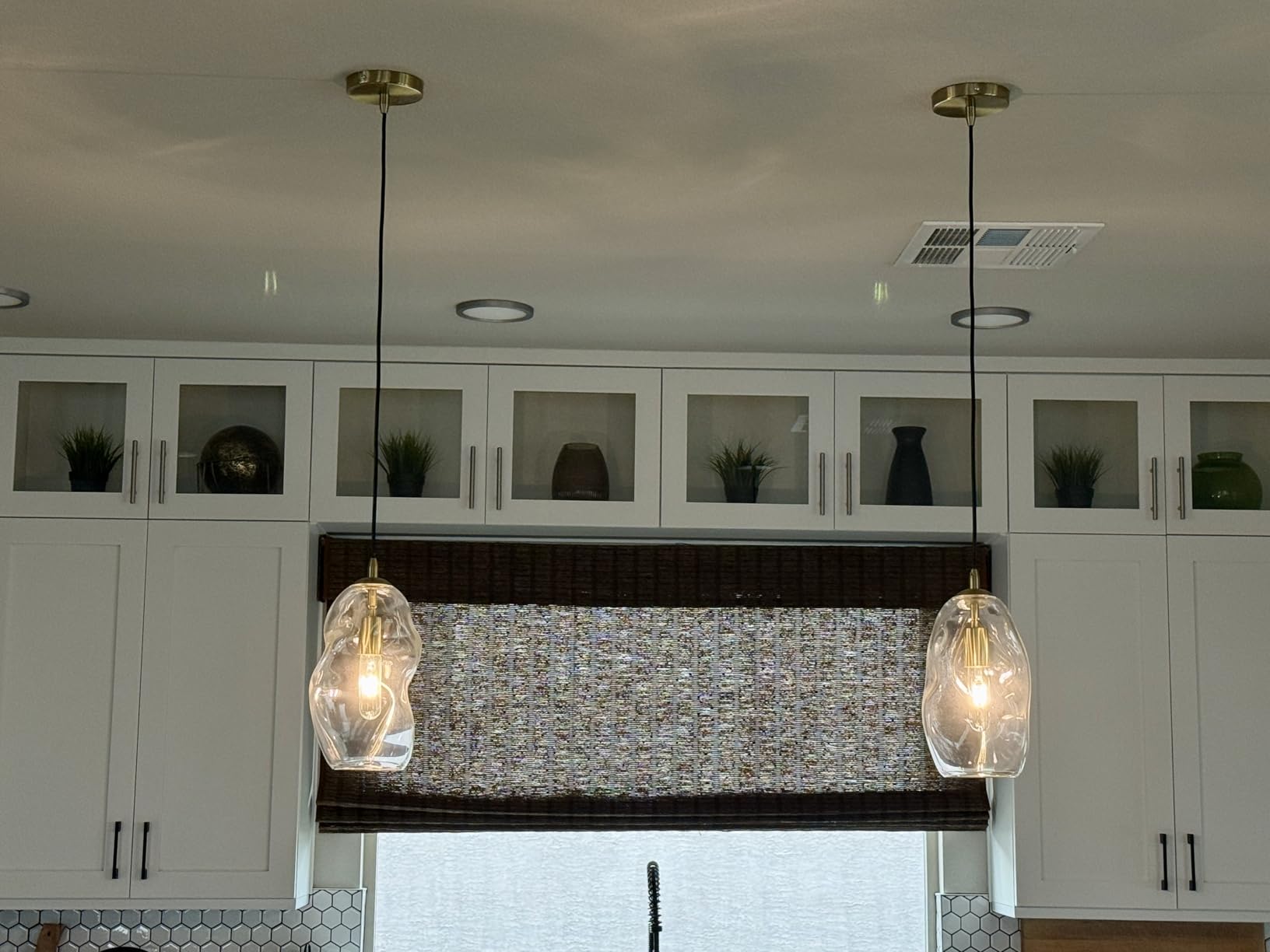 CASAMOTION Pendant Lights Kitchen Island 2 Pack Modern Contemporary Clear Glass Organic Globe Brass Gold Hanging Light Adjustable Cord Bedroom Dining Table Small Medium Lamp 8 Inch Height customer photo 2