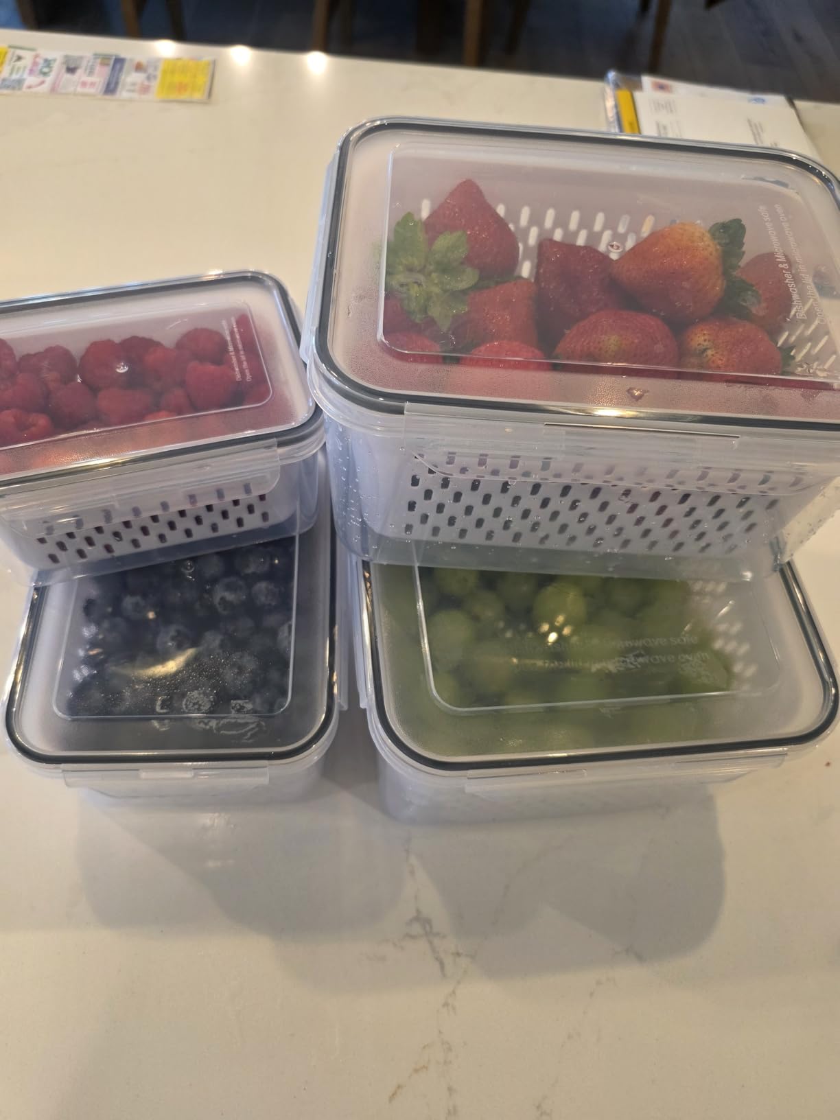 5 PCS Large Fruit Containers for Fridge - Leakproof Food Storage Containers with Removable Colander - Dishwasher & microwave safe Produce Containers Keep Fruits, Vegetables, Berry, Meat Fresh longer customer photo 2