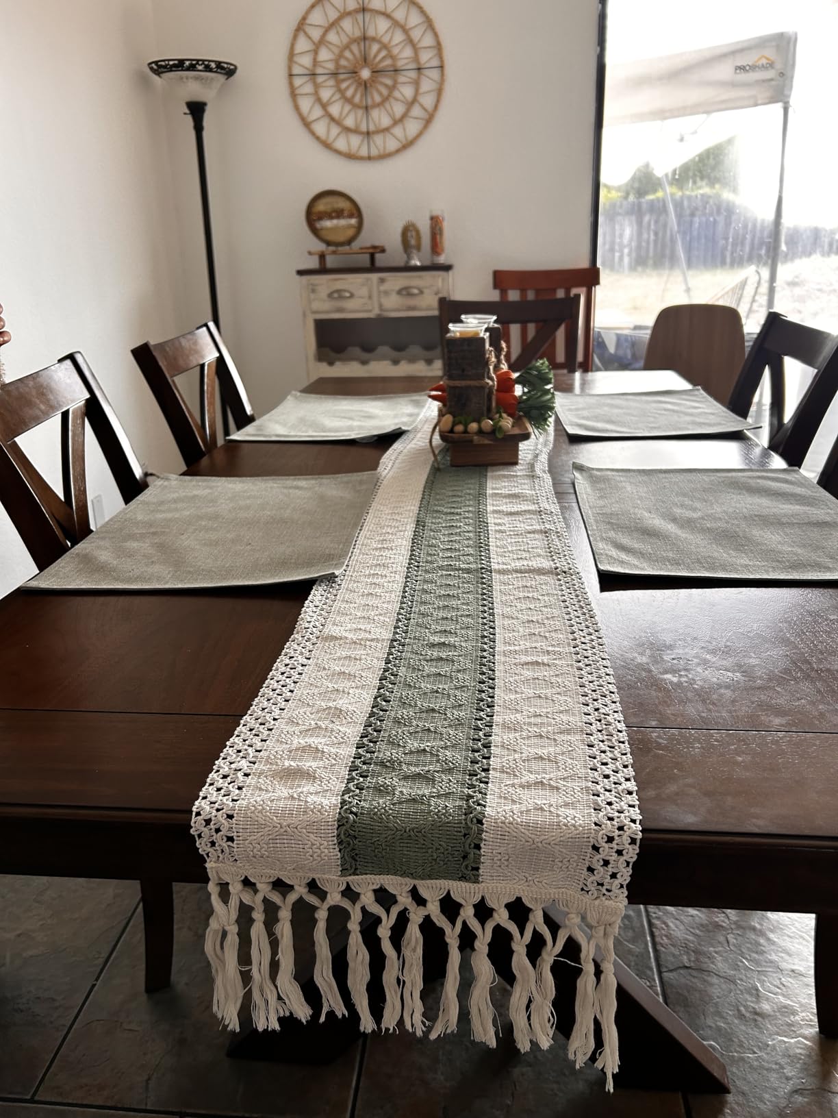 FEXIA Boho Table Runner for Thanksgiving Fall Christmas Home Decor with Tassels 72 Inches Long Pottery barn Furniture Farmhouse Rustic Macrame Burlap Table Decoration for Living Room (12x72 Inches) customer photo 1