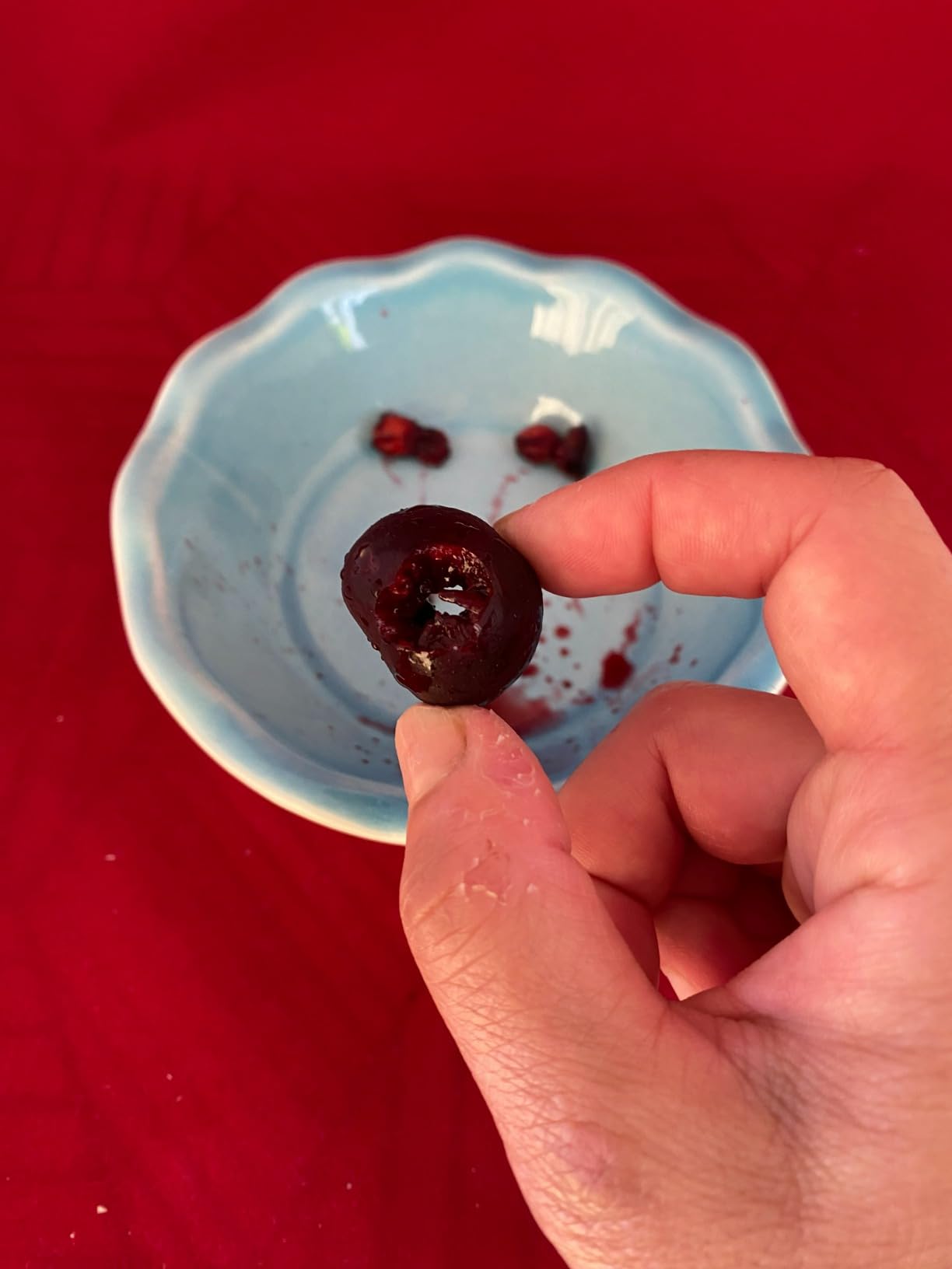 Cherry Pitter - Ordekcity Stainless Steel Cherries Corer Pitter Tool with Hand-held Push Design, Save Time & Space for Making Cherry Jam with Lock Design(Red) customer photo 2