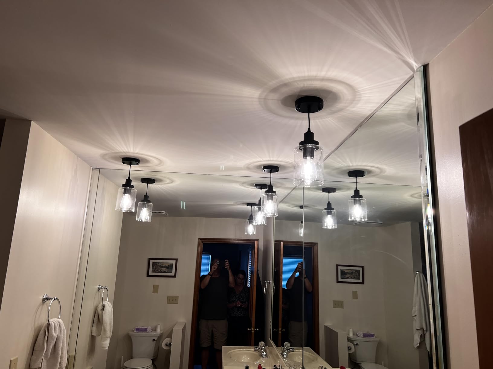 WimiSom Industrial Pendant Lighting, Modern Clear Glass Shade Farmhouse Adjustable Hanging Light Fixtures for Kitchen Island Living Room Bedroom Hallway, 3-Pack customer photo 2