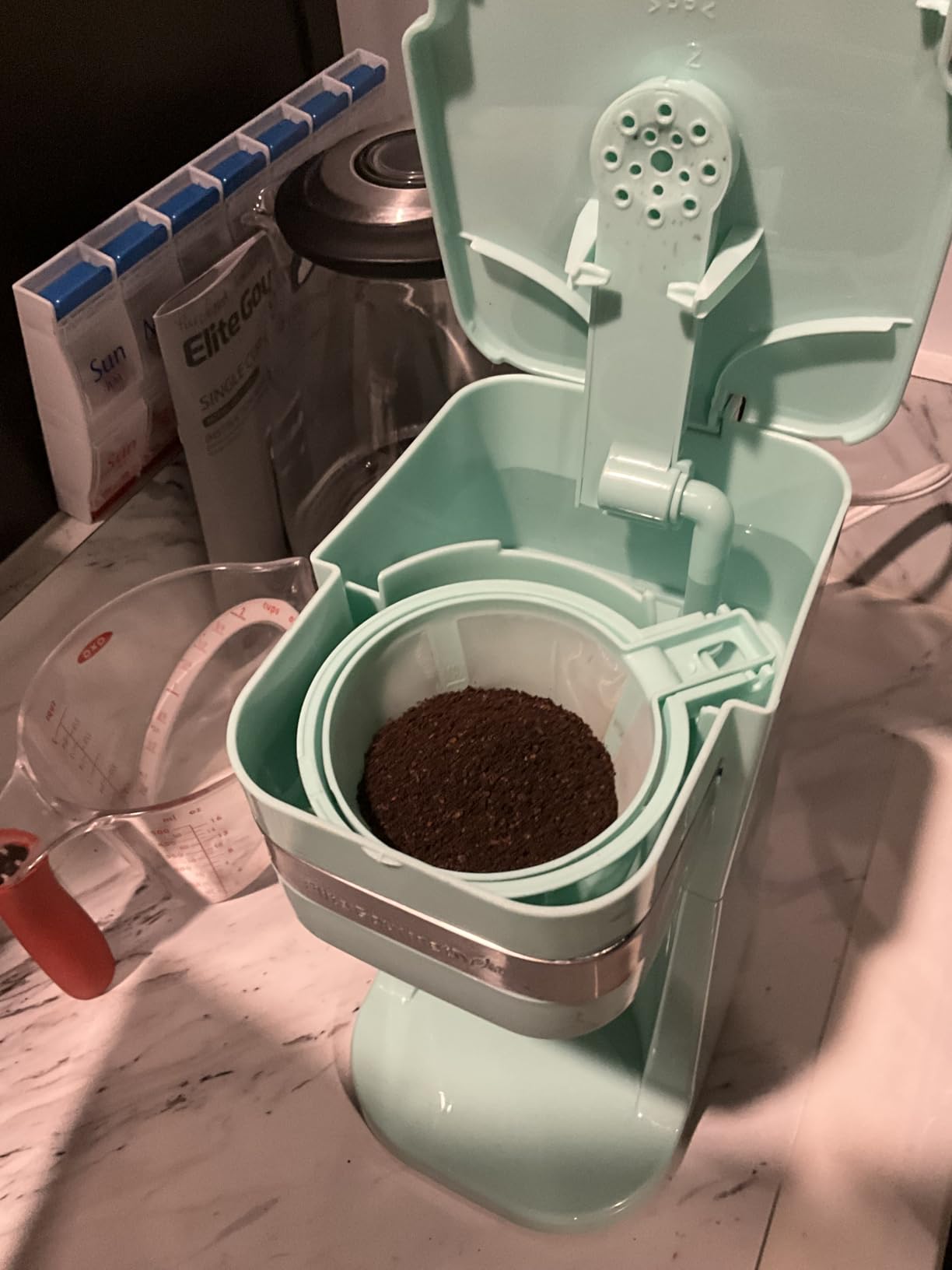 Elite Gourmet EHC113M Personal Single-Serve Compact Coffee Maker Brewer Includes 14Oz. Stainless Steel Interior Thermal Travel Mug, Compatible with Coffee Grounds, Reusable Filter, Mint customer photo 2