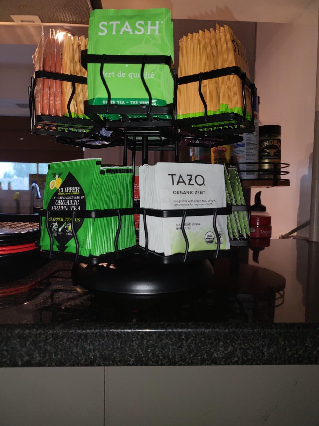 NHZ Tea Bag Organizer - Spinning Carousel Holder With 12 Compartments, Up to 140 Tea Bags Storage, Black Powder Coated Stainless Steel customer photo 2