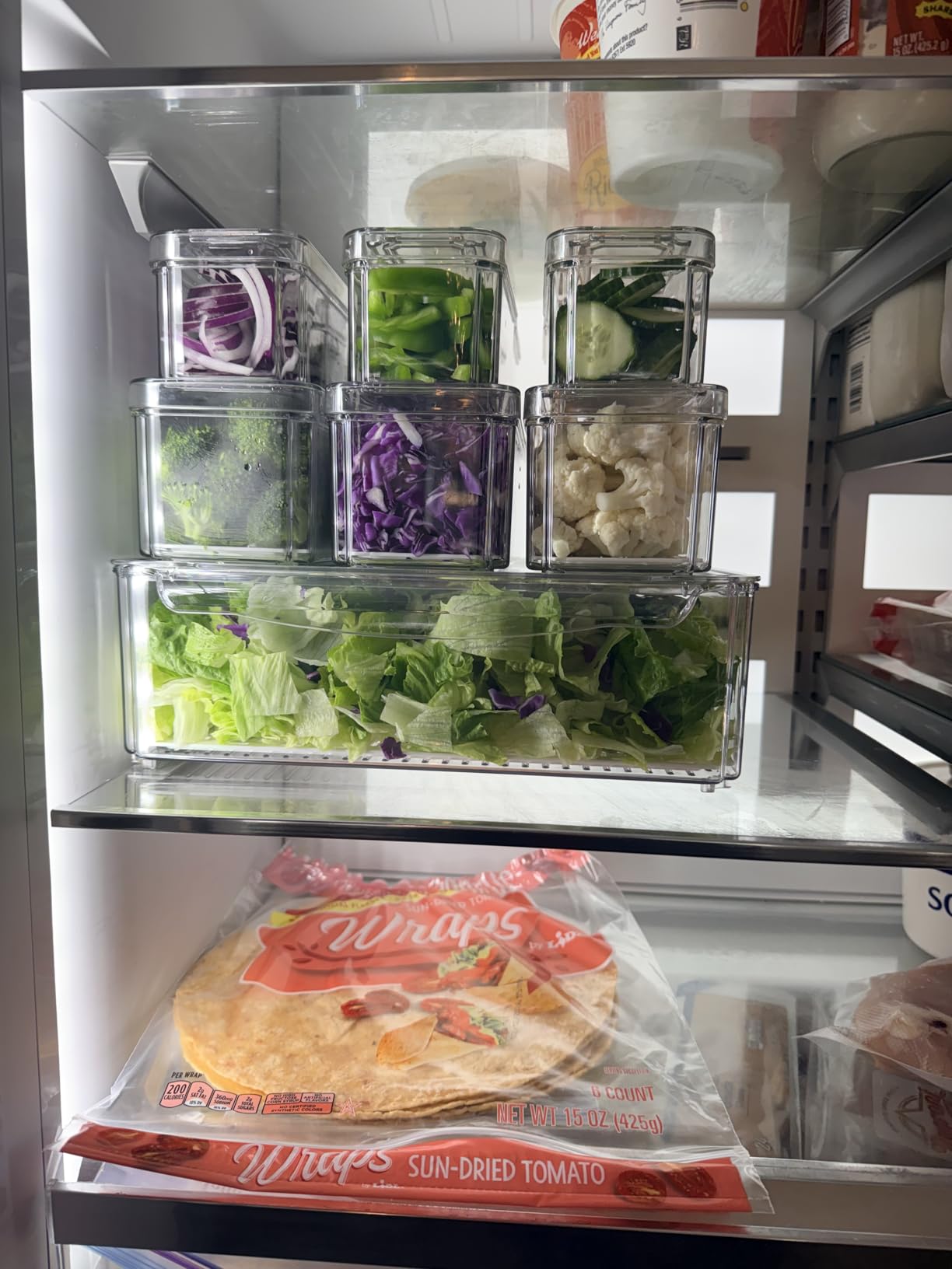 10 Pack Refrigerator Pantry Organizer Bins, Stackable Fridge Organizer Bins with Lids, Clear Plastic Food Storage Bins for Kitchen, Countertops, Cabinets, Fridge, Drinks, Fruits, Vegetable, Cereals customer photo 1