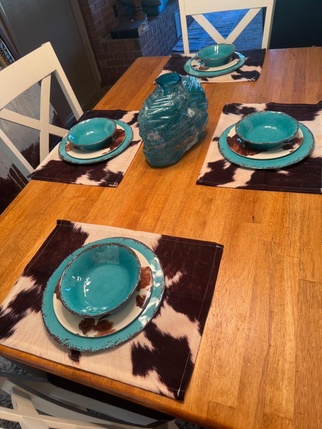 LEHAHA 12 Piece Crackle Lightweight Melamine Dinnerware Set-Service for 4, break-resistant and Durable Rustic Plates and Bowls Dishware Sets Perfect for Patio and Outdoor Activities customer photo 1