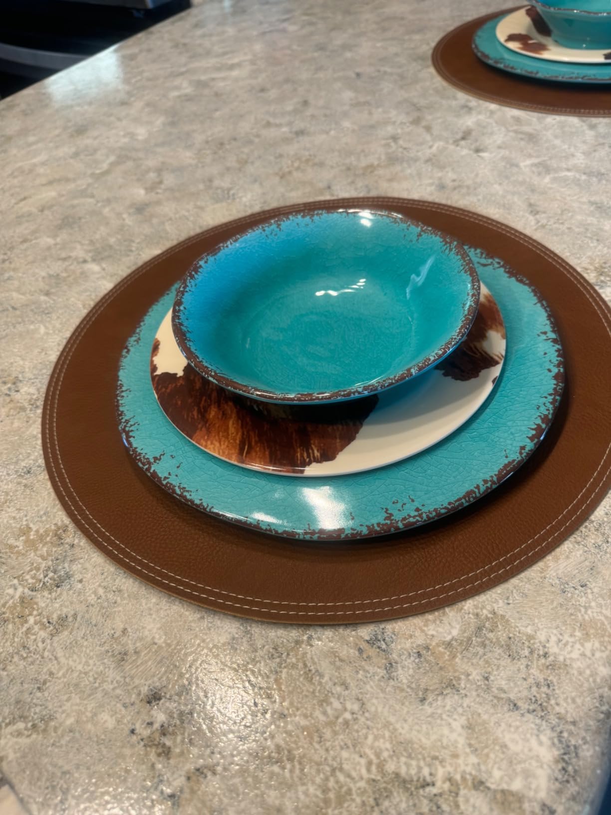 LEHAHA 12 Piece Crackle Lightweight Melamine Dinnerware Set-Service for 4, break-resistant and Durable Rustic Plates and Bowls Dishware Sets Perfect for Patio and Outdoor Activities customer photo 2