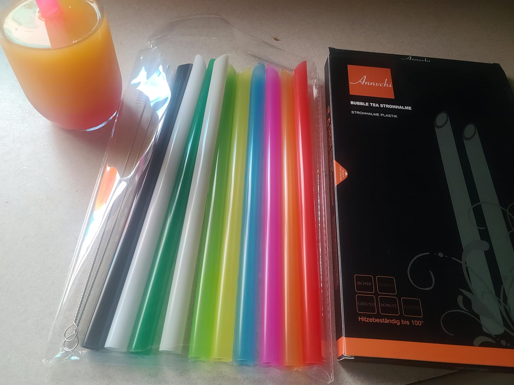 12 Pcs Reusable Boba Straws - BPA-Free Wide Reusable Plastic Straws for Smoothies, Boba (Tapioca, Boba Pearls) & Shakes with 2 Brushes (Multicolor) customer photo 1