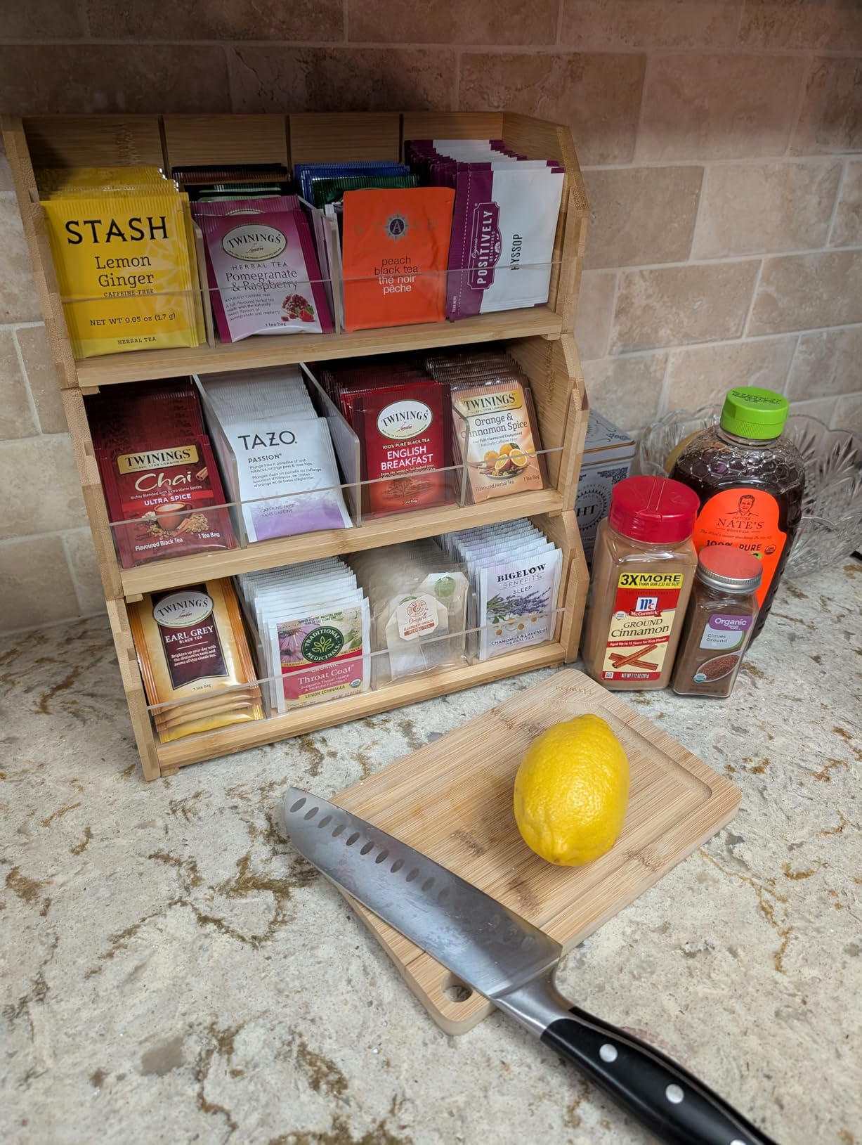 TIOPGHAD 2-Layer Stackable Bamboo Tea Bag Organizer Storage Holder & Rack - Wooden Tea Box Containers - Stand for Countertop or Cabinet customer photo 1