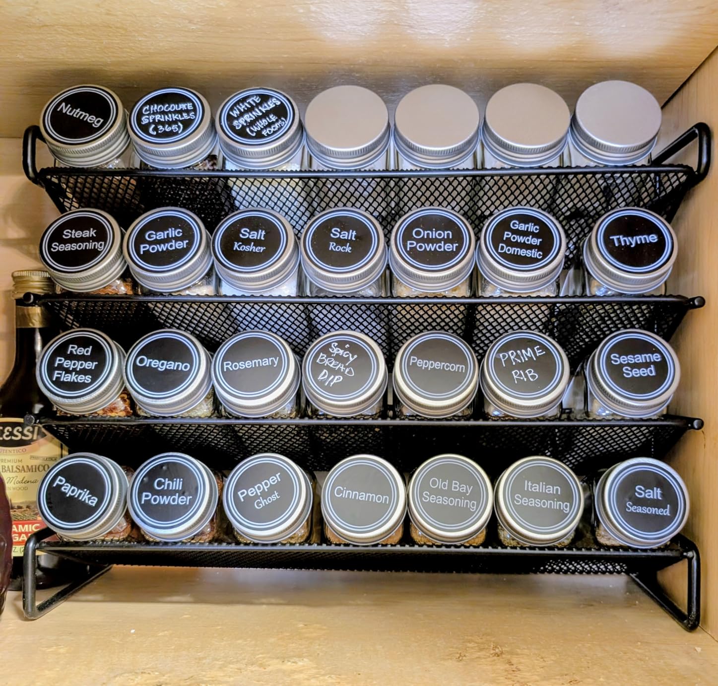 SpaceAid Spice Rack Organizer with 32 Spice Jars, 386 Spice Labels, Chalk Marker and Funnel Set for Cabinet, Countertop, Pantry, Cupboard or Door & Wall Mount - 32 Jars, 15.3