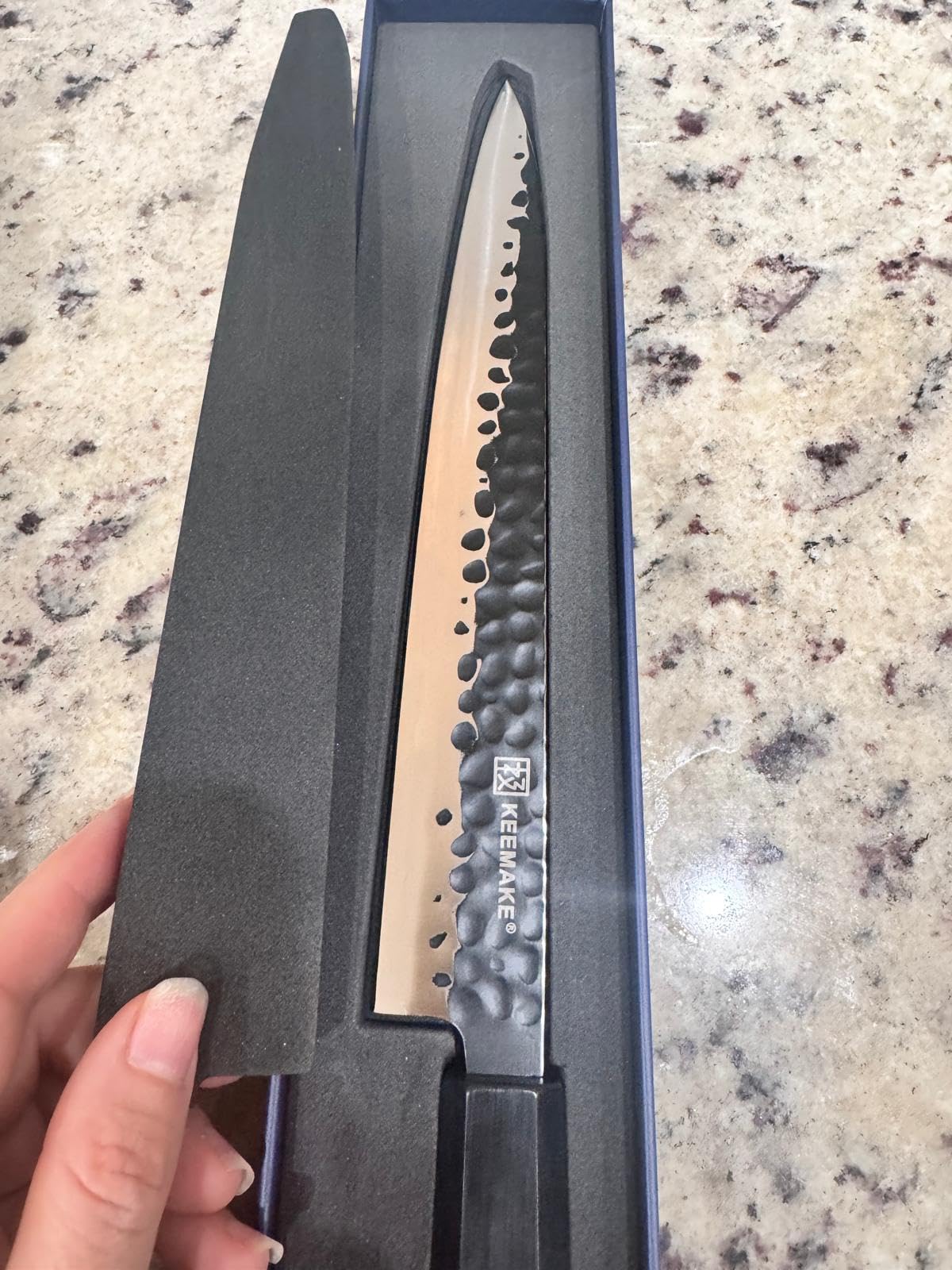 KEEMMAKE Sushi Knife Japanese Sashimi Knives 10 Inch, 440C Stainless Steel Yanagiba Knife, Kitchen Chef Knives with G10 Rosewood Handle for Cutting Sushi & Sashimi, Fish Filleting, Gift Box Included customer photo 1