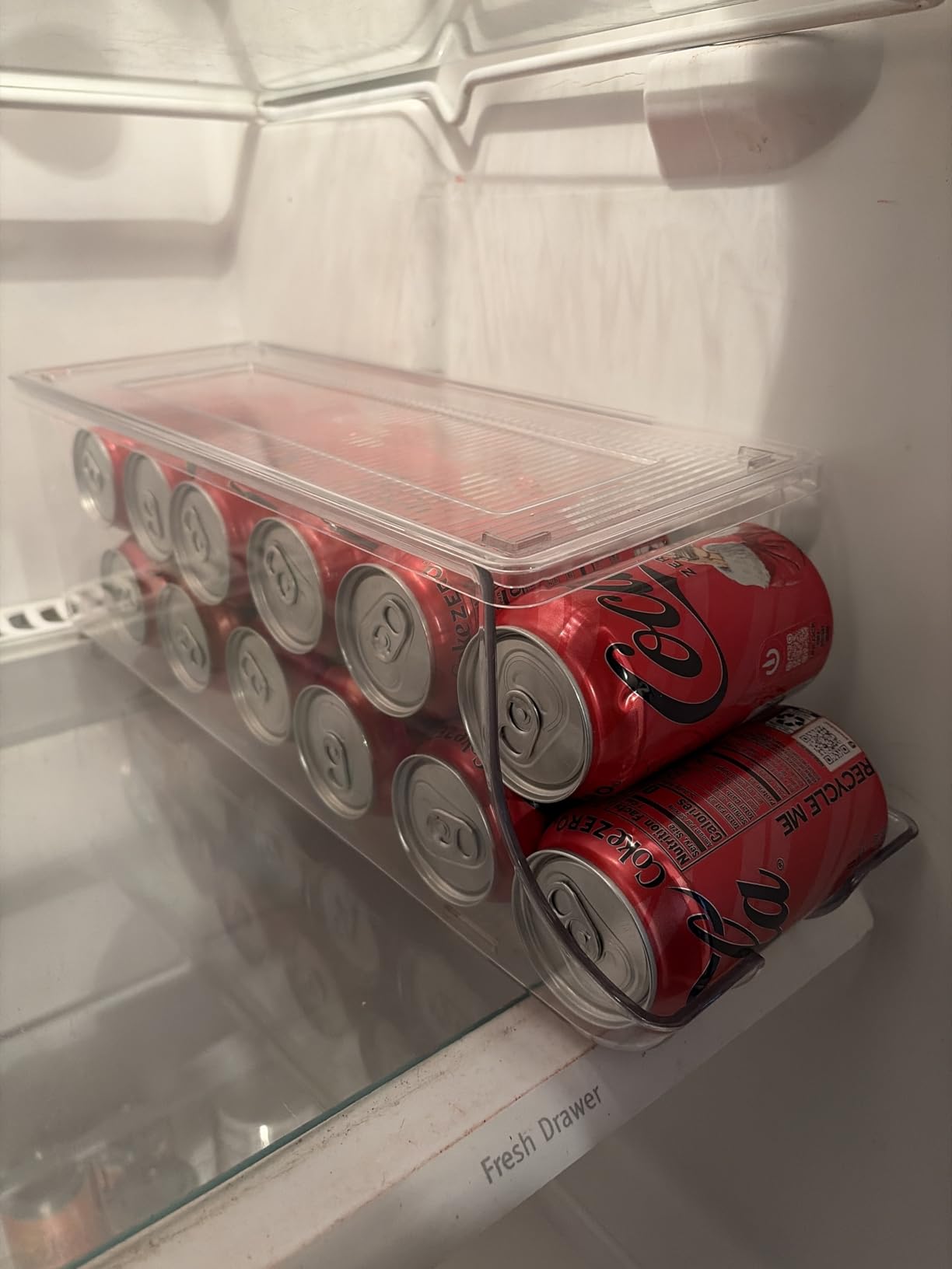 SCAVATA 2 Pack Soda Can Organizer for Refrigerator, Stackable Canned Food Pop Cans Container Can Holder Dispenser with Lid for Fridge Rack Freezer, Clear Storage Bins-Holds 12 Cans Each (Clear) customer photo 1