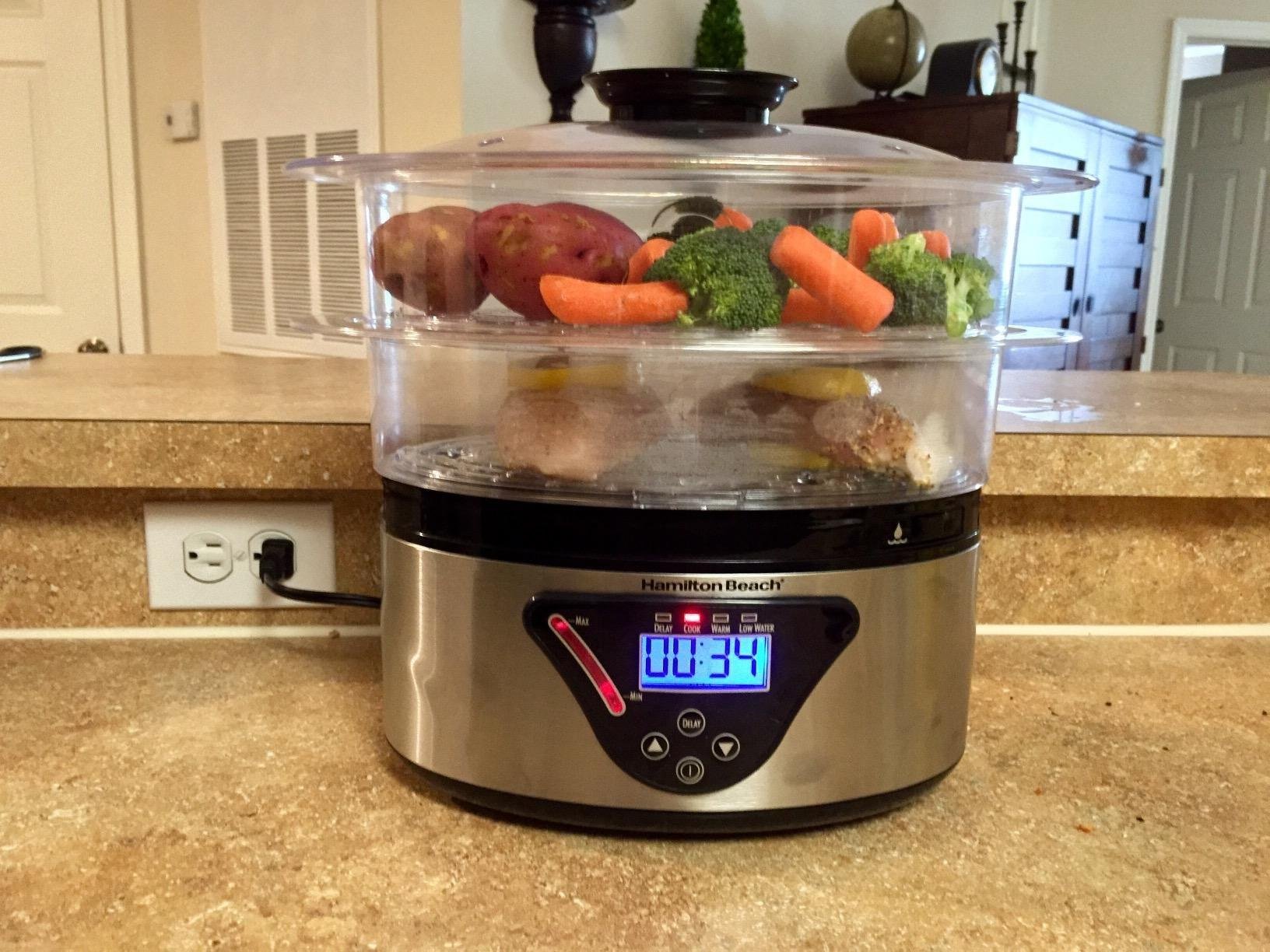 Hamilton Beach Digital Electric Food Steamer & Rice Cooker for Quick, Healthy Cooking with Stackable Three-Tier Bowls for Vegetables and Seafood, 8.25 Quart, Black & Stainless Steel customer photo 2