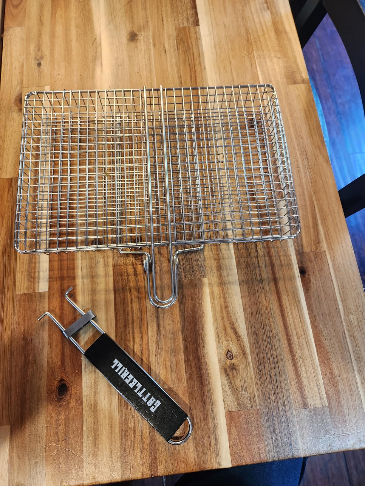 Grill Basket Extra Large, SUS304 Stainless Steel, Portable Folding BBQ Camping Grilling Rack for Fish, Vegetables, Shrimp, Barbeque Griller Cooking Accessories, Grilling Gifts for Men, Dad customer photo 1