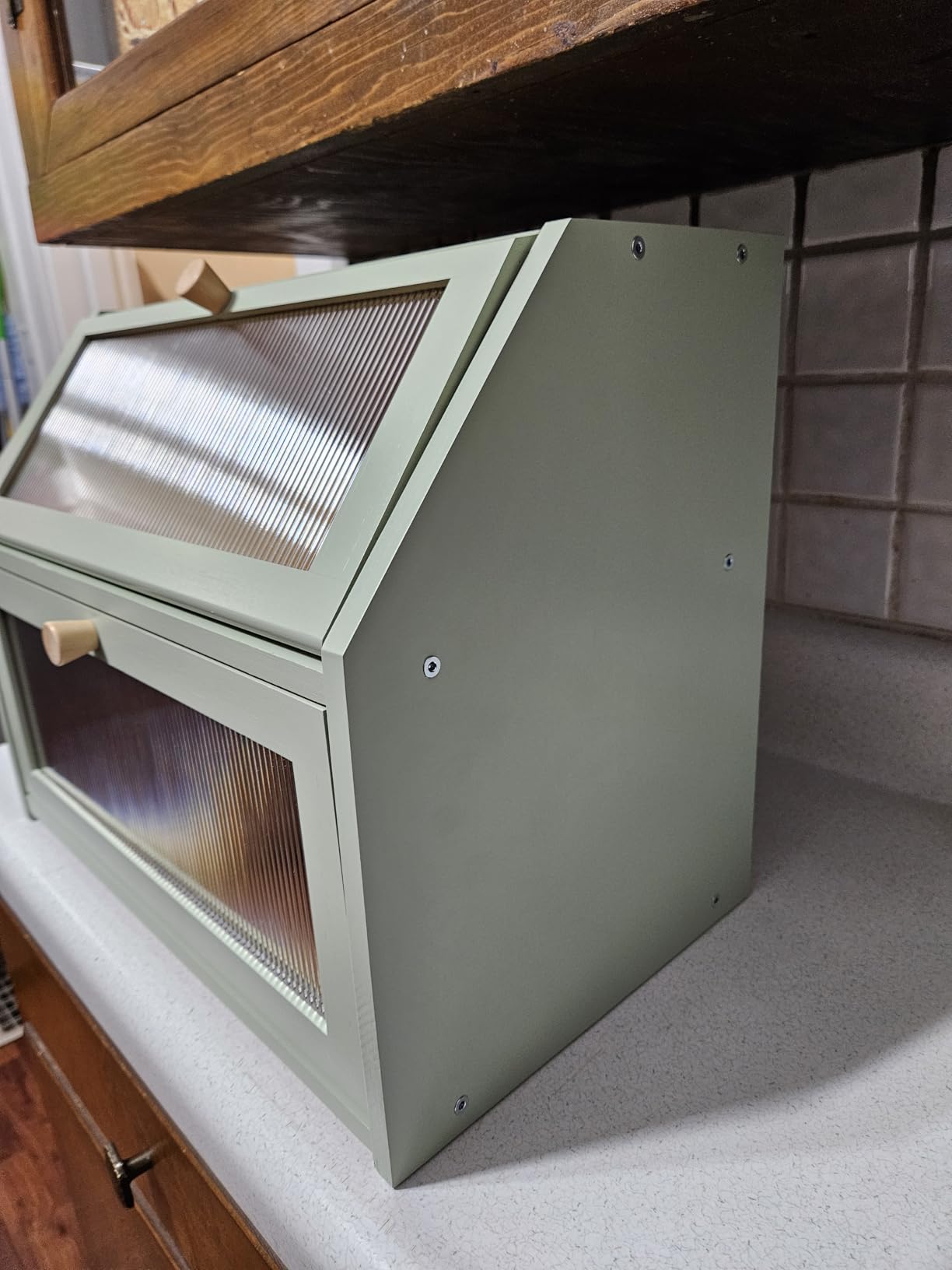 Bread Box for Kitchen Counter, Large Bamboo Wood Double Layer Bread Box, Wooden Bread Storage Capacity customer photo 1