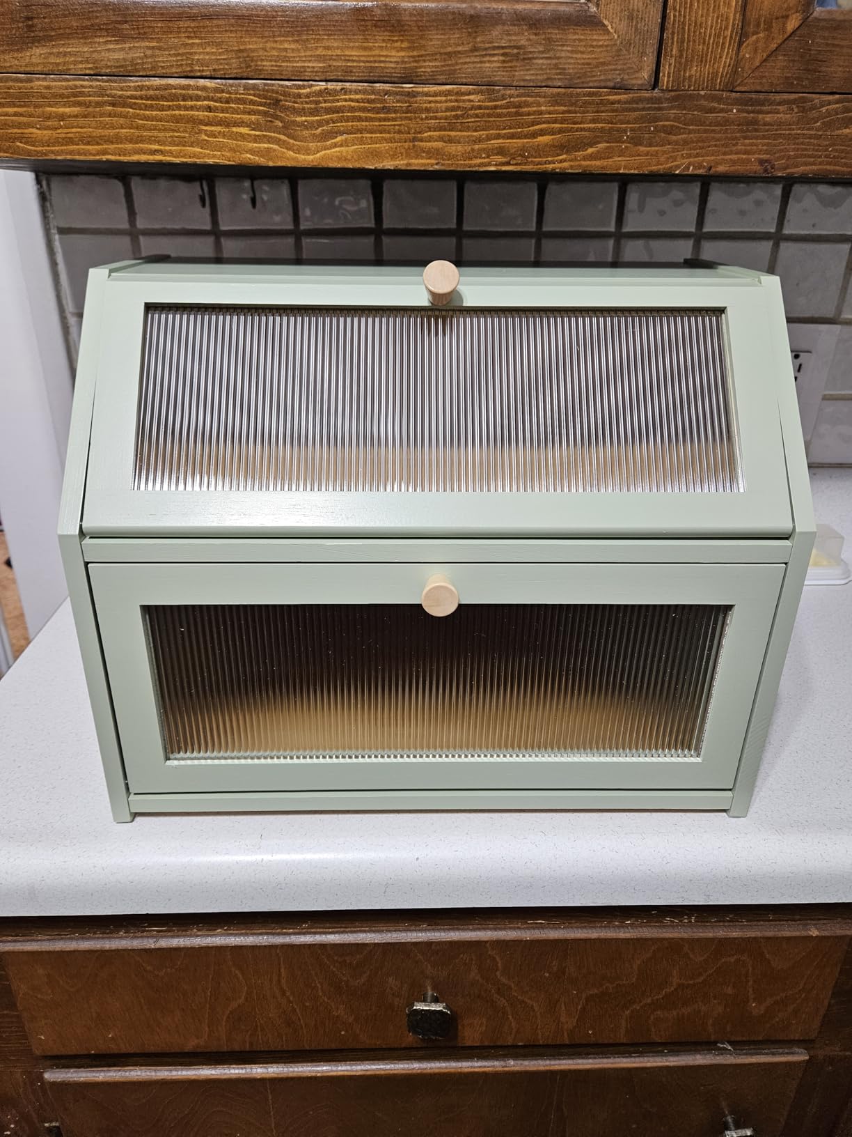 Bread Box for Kitchen Counter, Large Bamboo Wood Double Layer Bread Box, Wooden Bread Storage Capacity customer photo 2