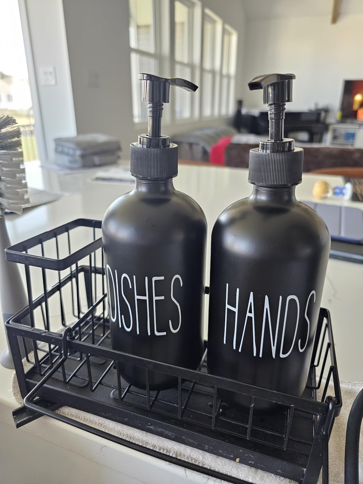 COHOSEGE Glass Soap Dispenser Set 2 Pack,Contains Hand and Dish Soap Dispenser.Premium 16 Oz Black Kitchen Soap Dispenser Set for Kitchen Sink and Farmhouse Decor customer photo 2