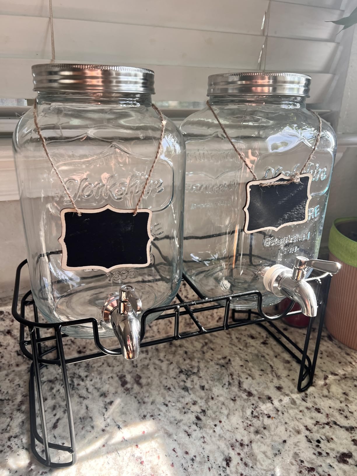 1 Gallon Glass Drink Dispensers For Parties 2PACK. Beverage Dispenser, Glass Drink Dispenser With Stand And Stainless Steel Spigot 100% Leakproof. Lemonade Dispenser With Ice Cylinder customer photo 2