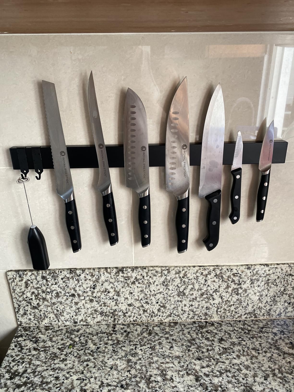 Dmore magnetic knife holder for wall-with 3 hooks, No Drilling 16 Inch black knife magnetic strip, Powerful knife magnet rack, include Adhesive Tape and screws for Knives, Utensils, and Tools customer photo 1