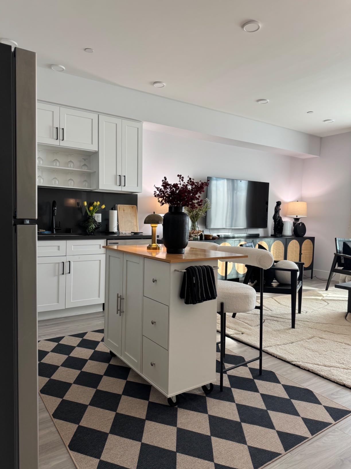 Shintenchi Kitchen Island Cart with Storage,Rolling Kitchen Island Side Table on Wheels with Large Worktop,Storage Cabinet,Towel Rack,Drawers and Open Shelves for Kitchen,Dinning Room,White customer photo 1