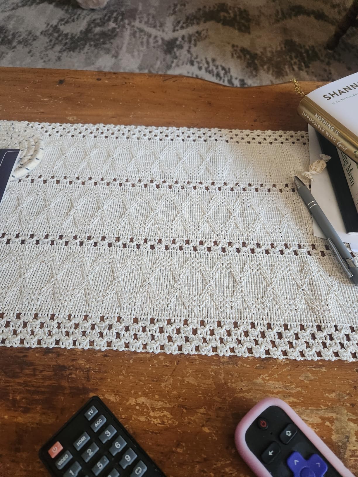 Alynsehom Macrame Table Runner Cream Beige Boho Table Runners with Tassels Hand Woven Cotton Table Runner Rustic Farmhouse Table Runners for Bohemian Kitchen Dining Table(12x71in) customer photo 1