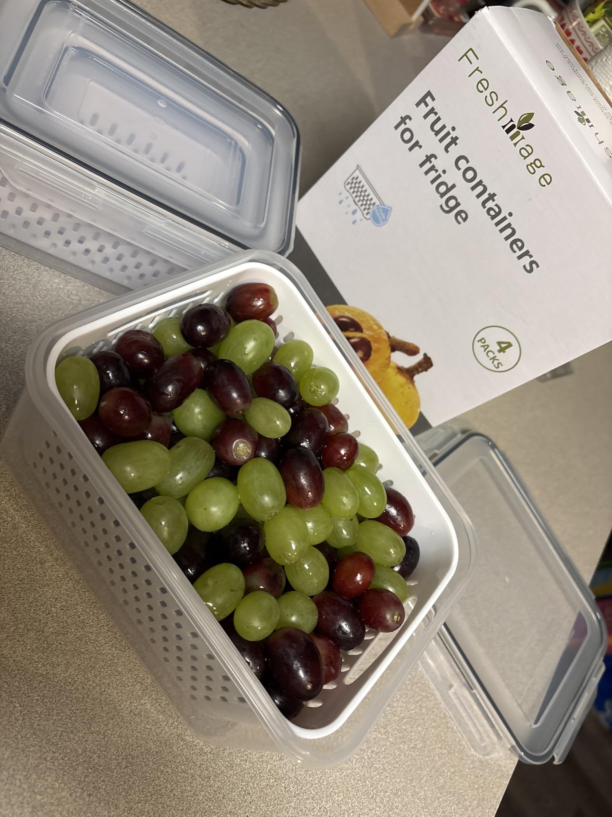 Freshmage Fruit Storage Containers for Fridge with Removable Colander, Airtight Food Storage Container, Dishwasher Safe Produce Saver for Refrigerator, Keep Berry Fruit Fresh Longer 4 pcs Small Clear customer photo 2