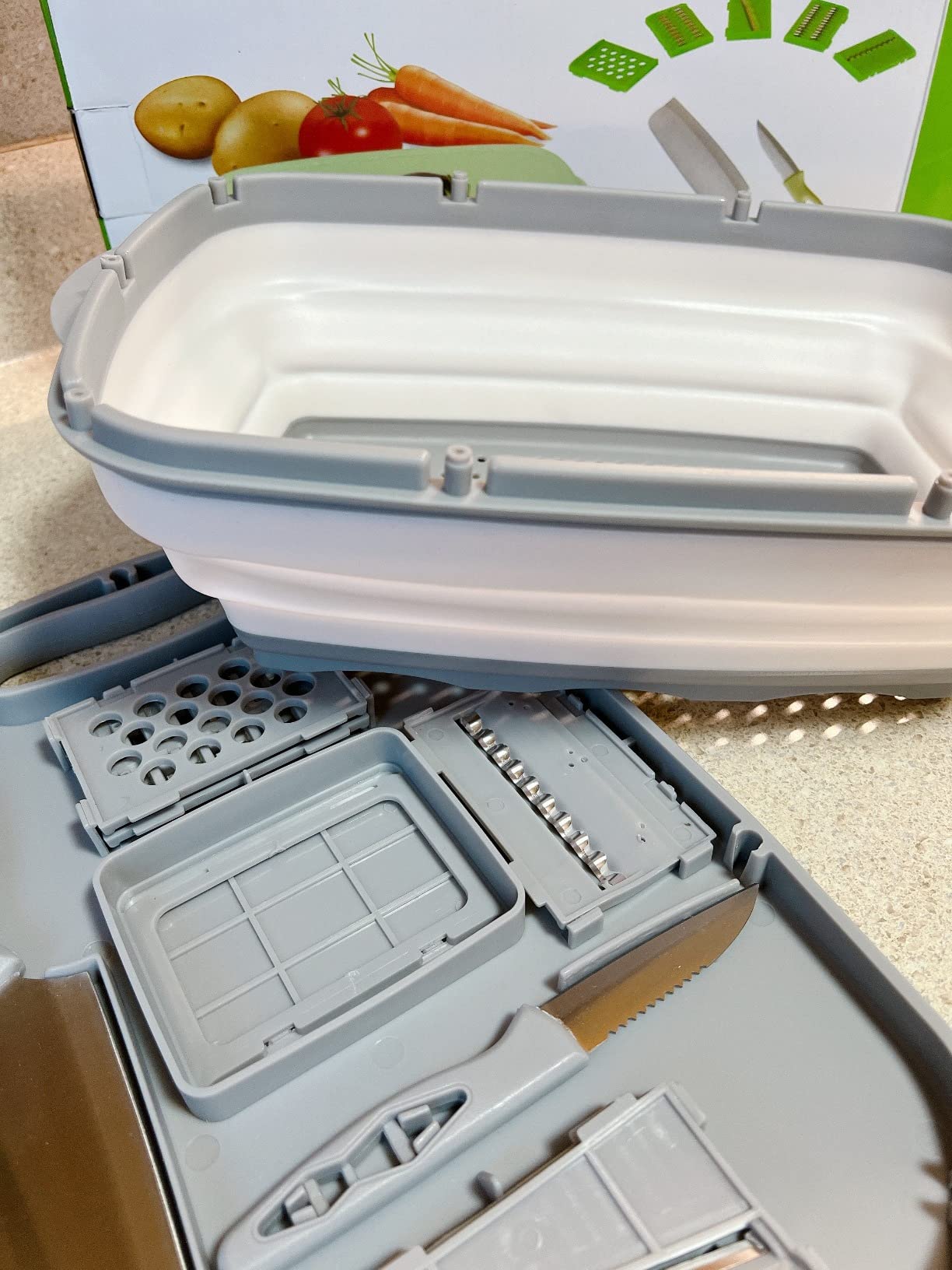 Gintan Collapsible Camping Cutting Board, 9-in-1 Chopping Board with Colander, Kitchen Vegetable Washing Basket for Camping, Camping Gifts Camping Accessories for RV Campers (Blue+Grey) customer photo 2